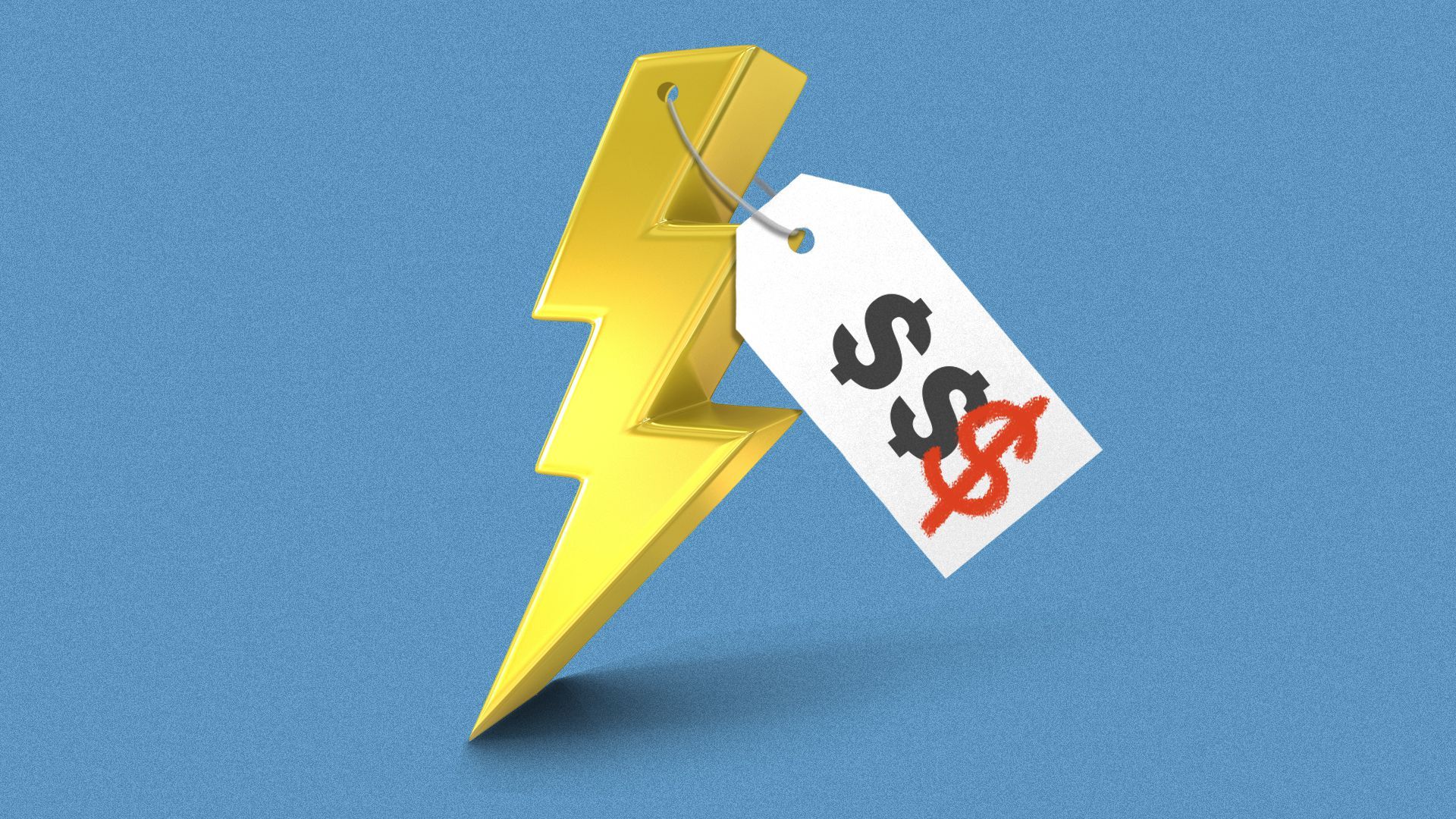Illustration of a lightning bolt with a price tag with an extra dollar sign added.