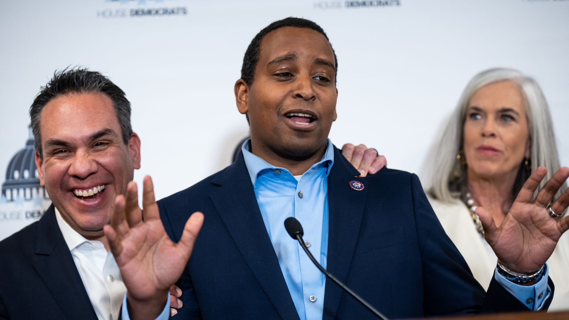 Reps. Pete Aguilar, Joe Neguse and Katherine Clark. 