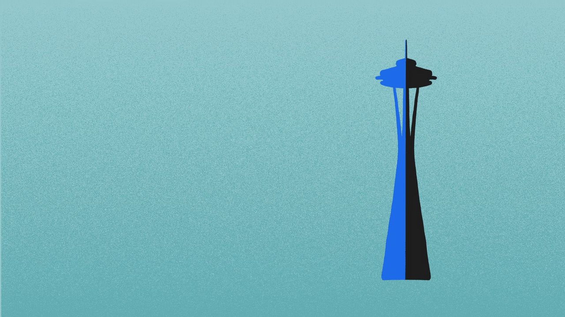 Illustration of blue and black Space Needle.