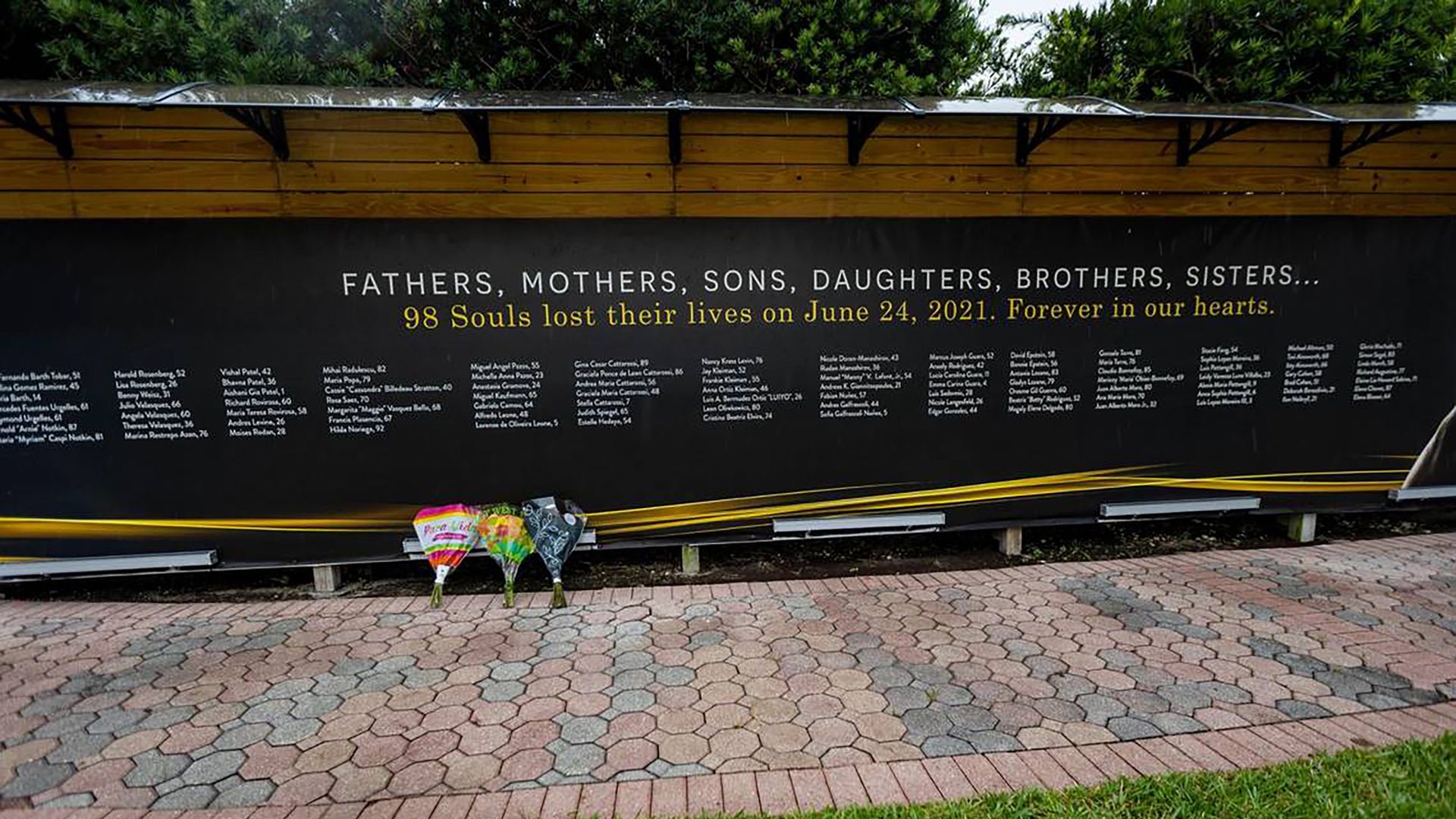 A memorial near the site of Champlain Towers South on June 22, 2023. (Jose A. Iglesias/Miami Herald/Tribune News Service via Getty Images)