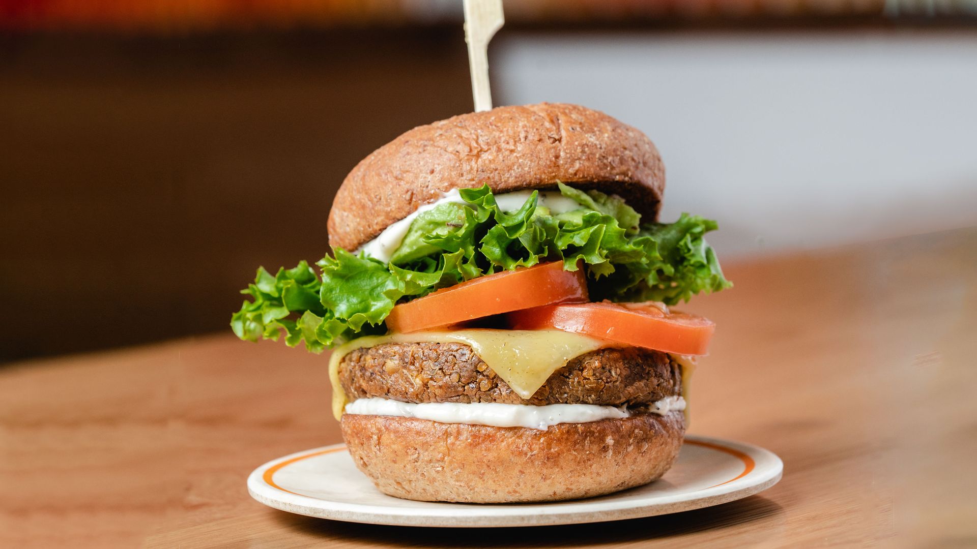 A plant-based hamburger from restaurant chain Next Level Burger.