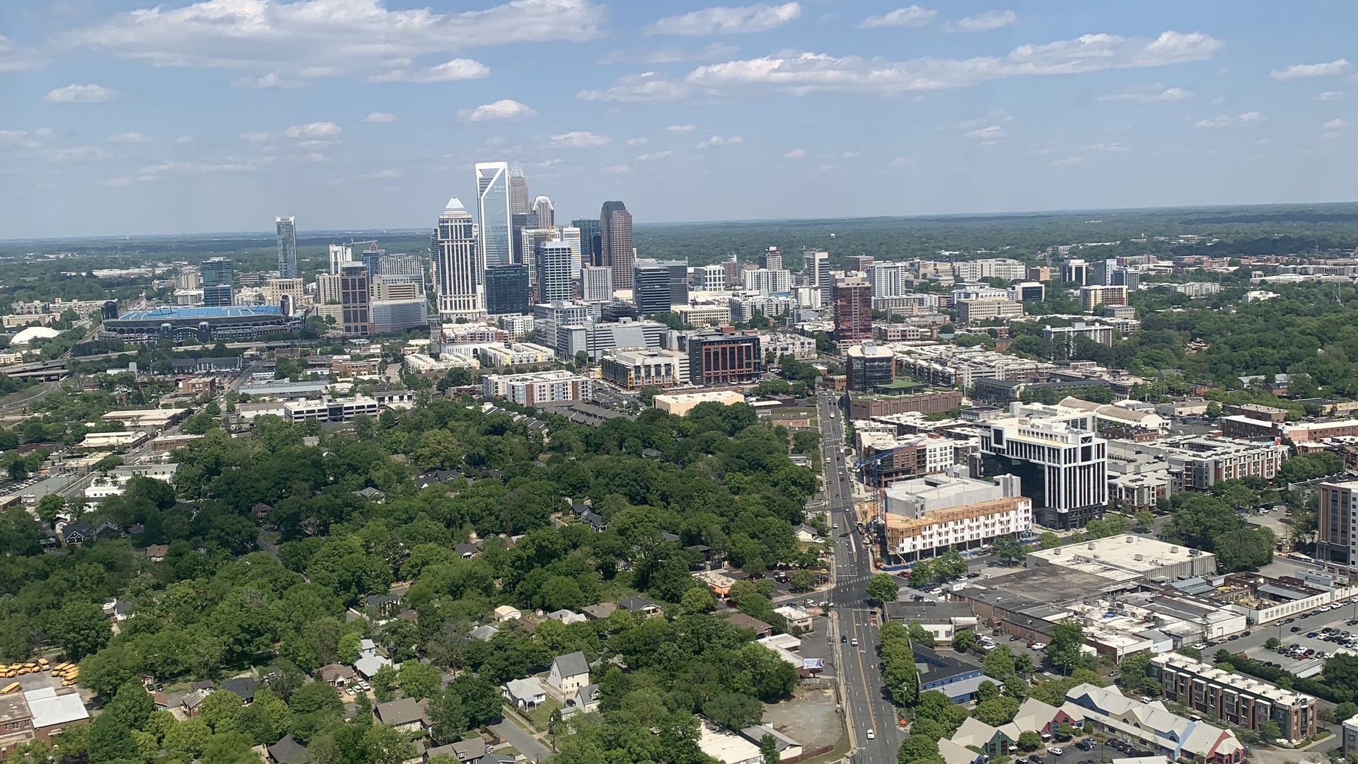 View of Charlotte skyline from the sky