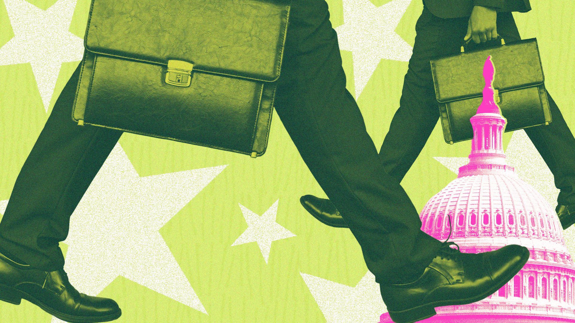 Illustration of businessmen circling the U.S. Capitol.