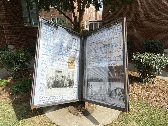 Open Book sculpture at JCSU. 