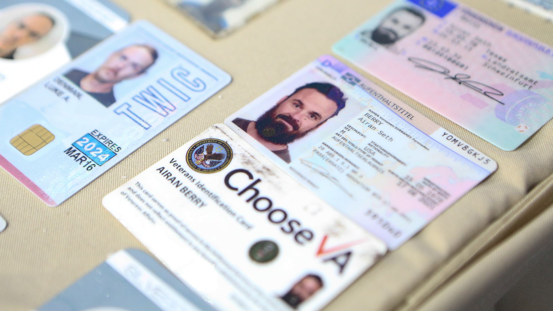 Identification cards of people linked to the operation, including Airan Berry.