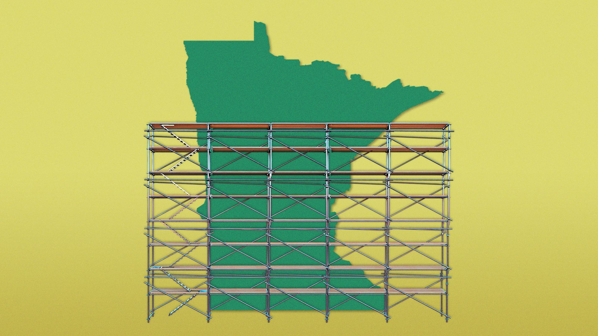 Illustration of the state of MN, with scaffolding.