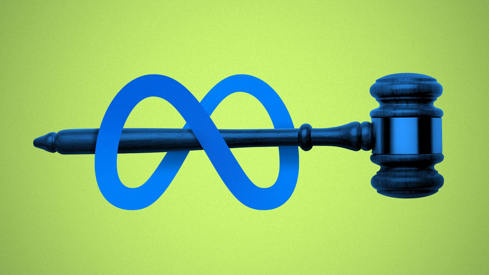 Illustration of Meta’s logo wrapped around a gavel.