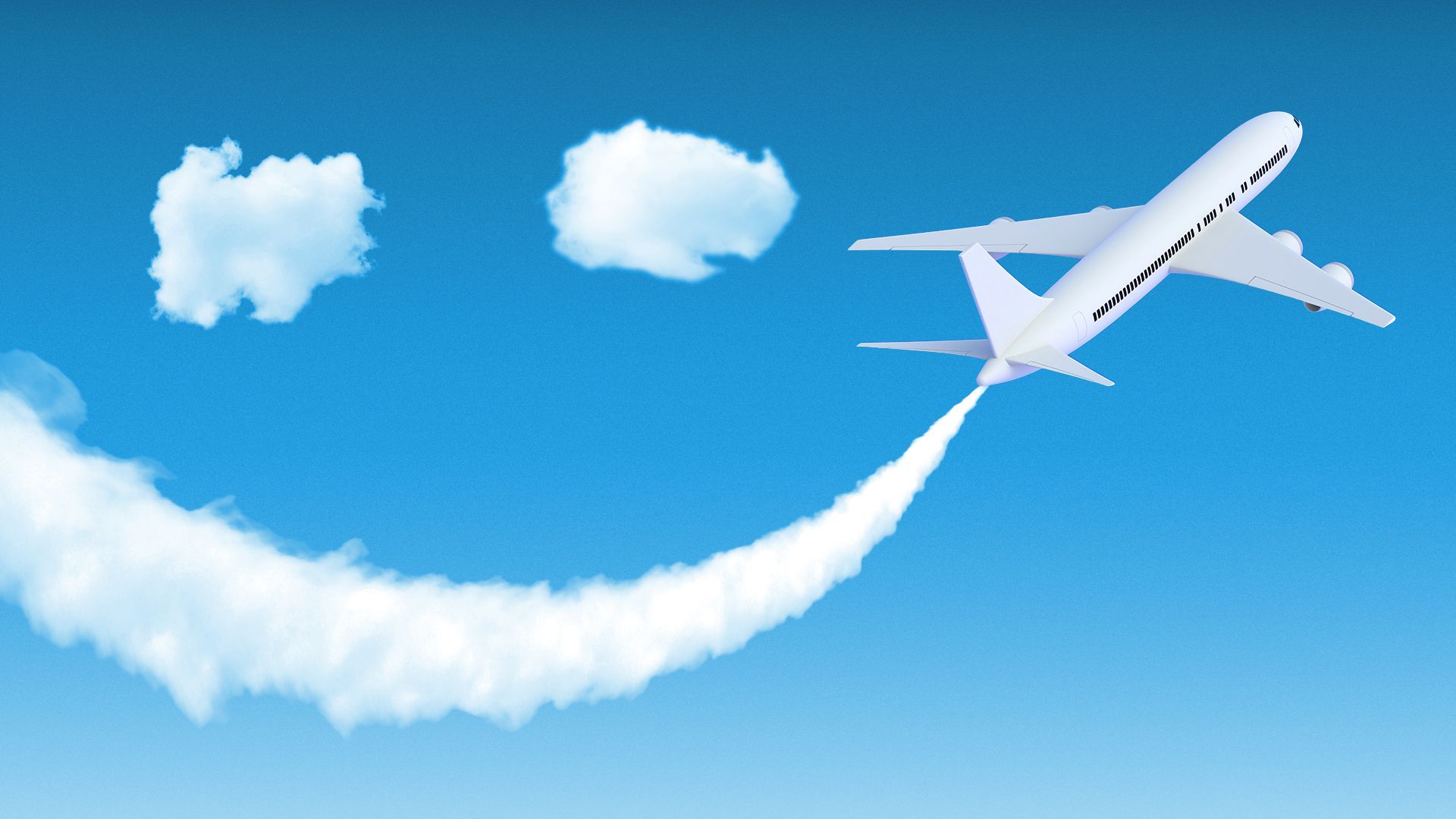 Illustration of an airplane's contrail forming a smiley face
