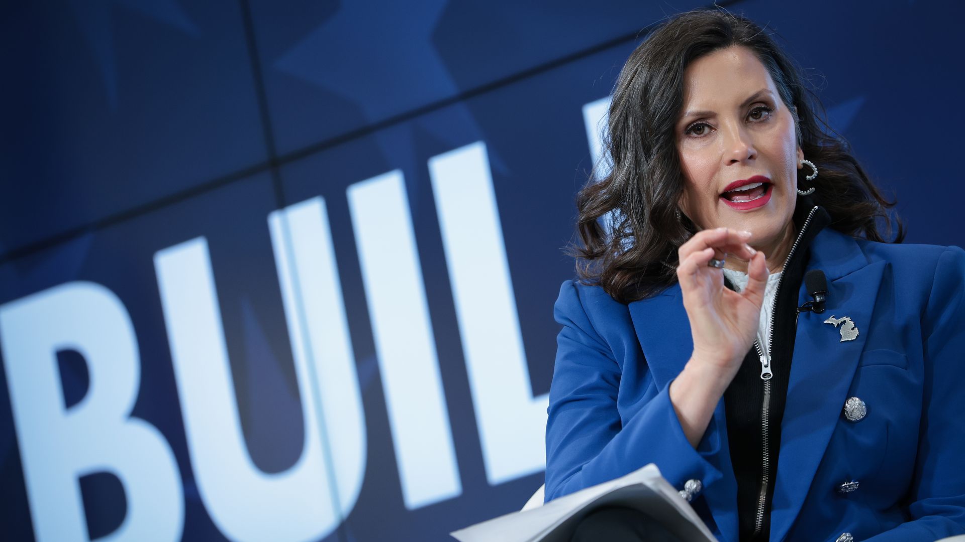 Gov. Gretchen Whitmer speaks in Washington, D.C. in April. 