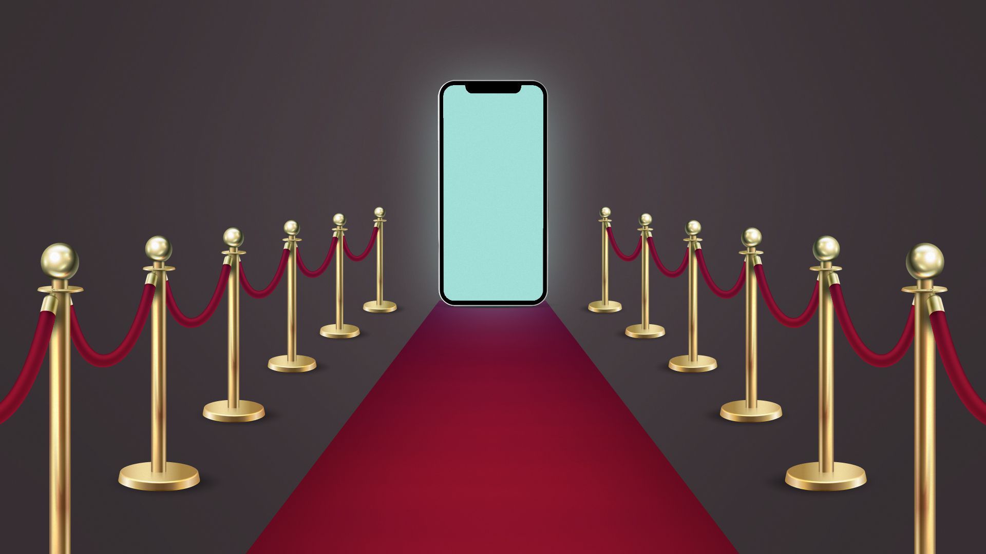 Illustration of a cell phone at the end of a red carpet.