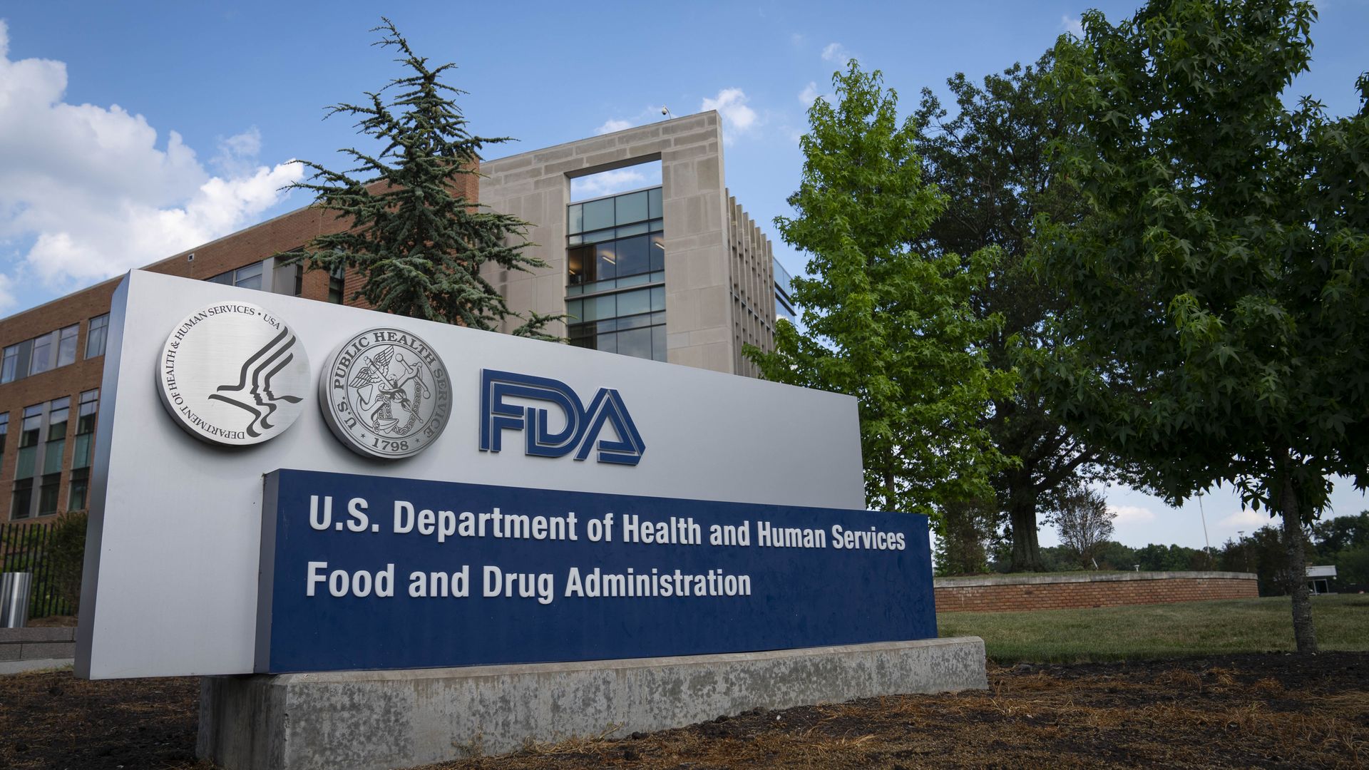 A sign for the Food And Drug Administration is seen outside of the headquarters on July 20, 2020 in White Oak, Maryland.