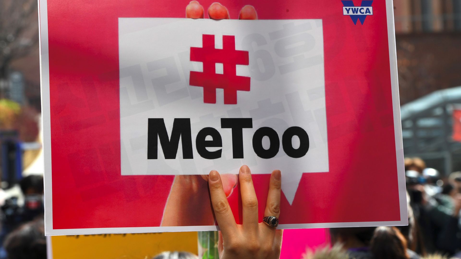 A sign that reads "#MeToo" 