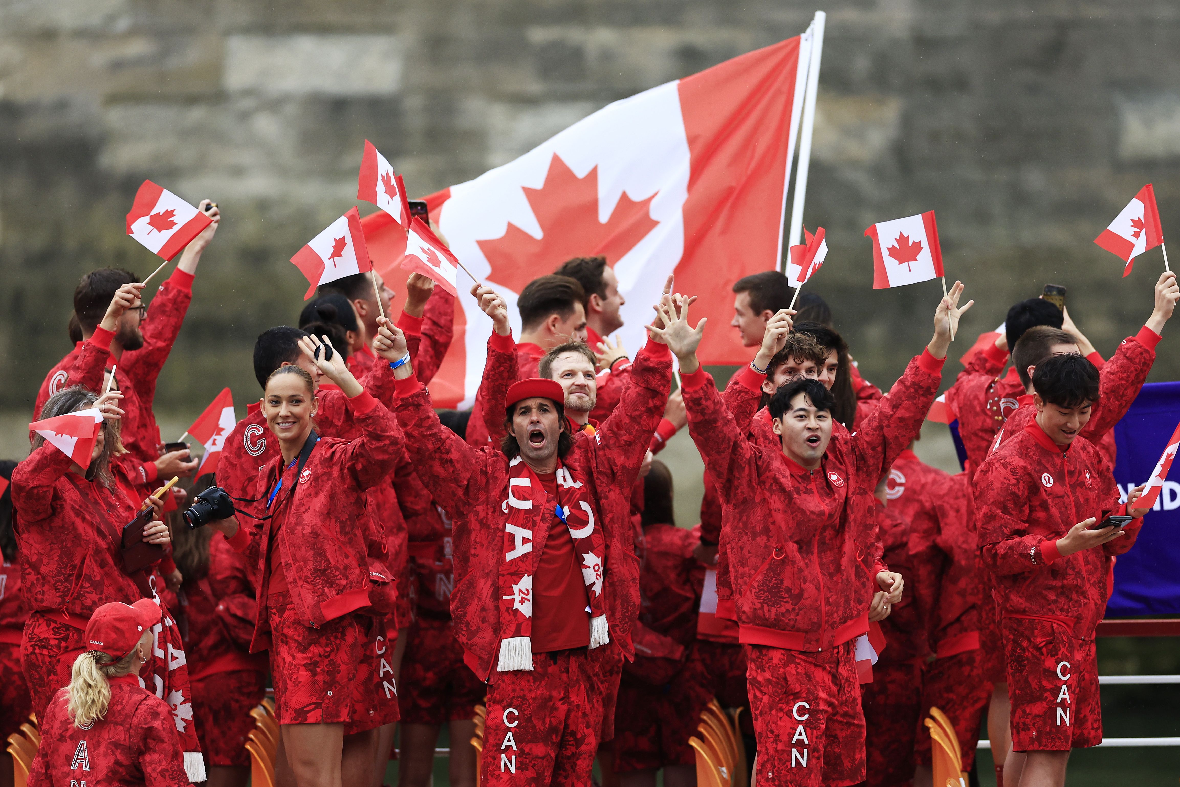 Team Canada cruises during the athletes’ parade during the opening ceremony of the Olympic Games Paris 2024 on July 26, 2024 in Paris, France. (Photo by Buda Mendes/Getty Images)
