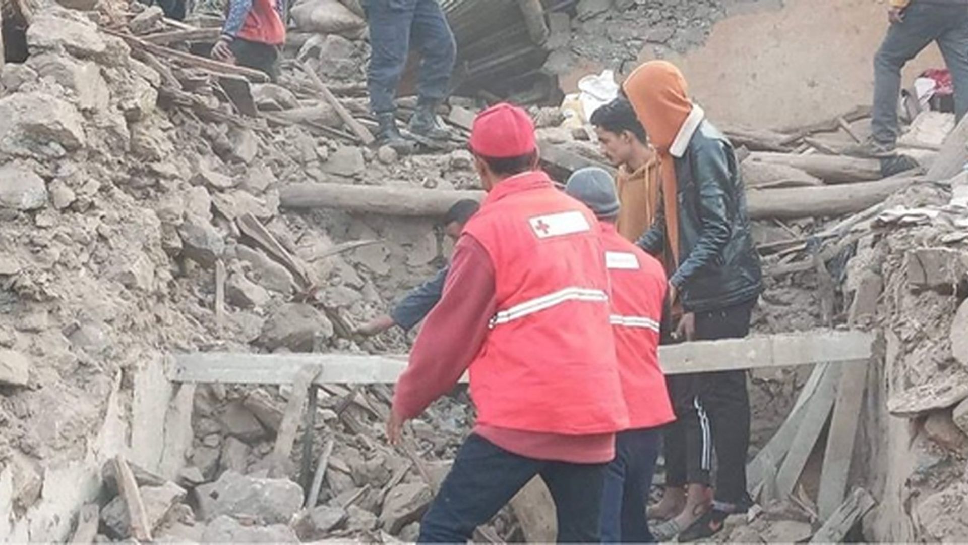 Nepal Red Cross Society volunteers helping with recovery efforts after the quake on Wednesday.