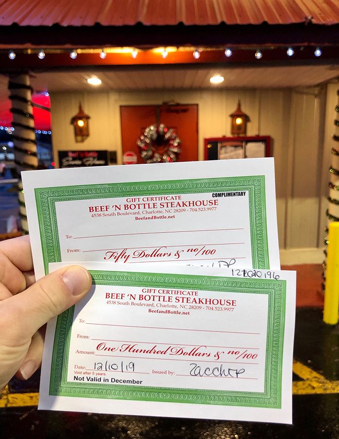 gift certificates at beef and bottle charlotte