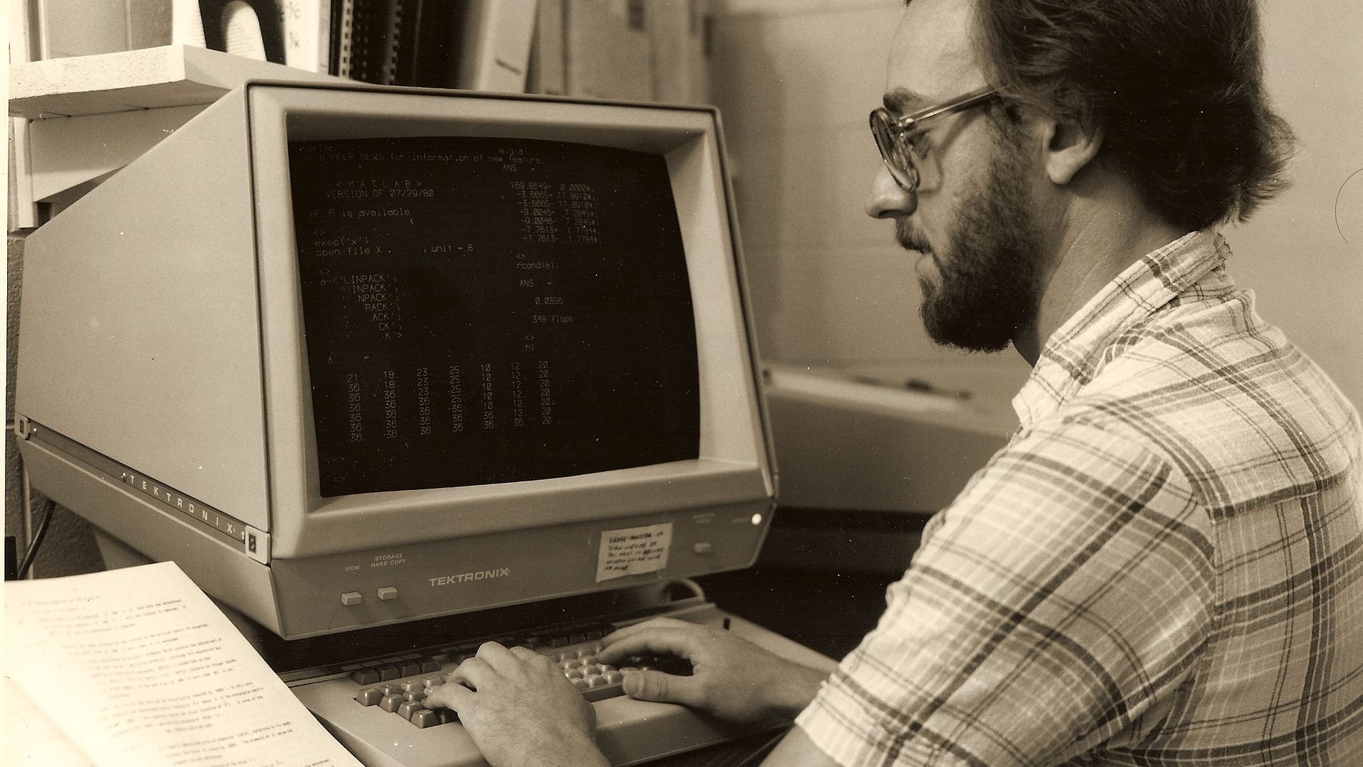 Jack Dongarra, in 1980 at Argonne National Lab, with a Tektronix 4081 Workstation. 