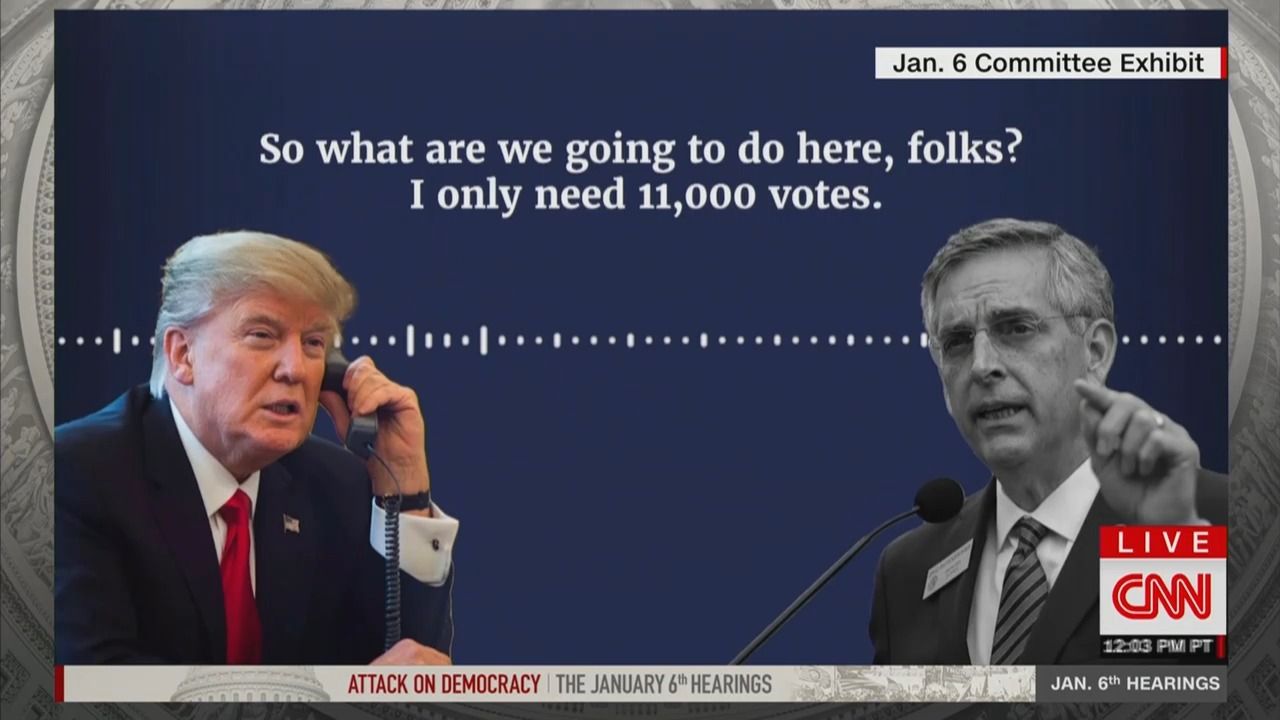 Screenshot of transcript of Trump urging Brad Raffensperger to "find" 11,000 votes