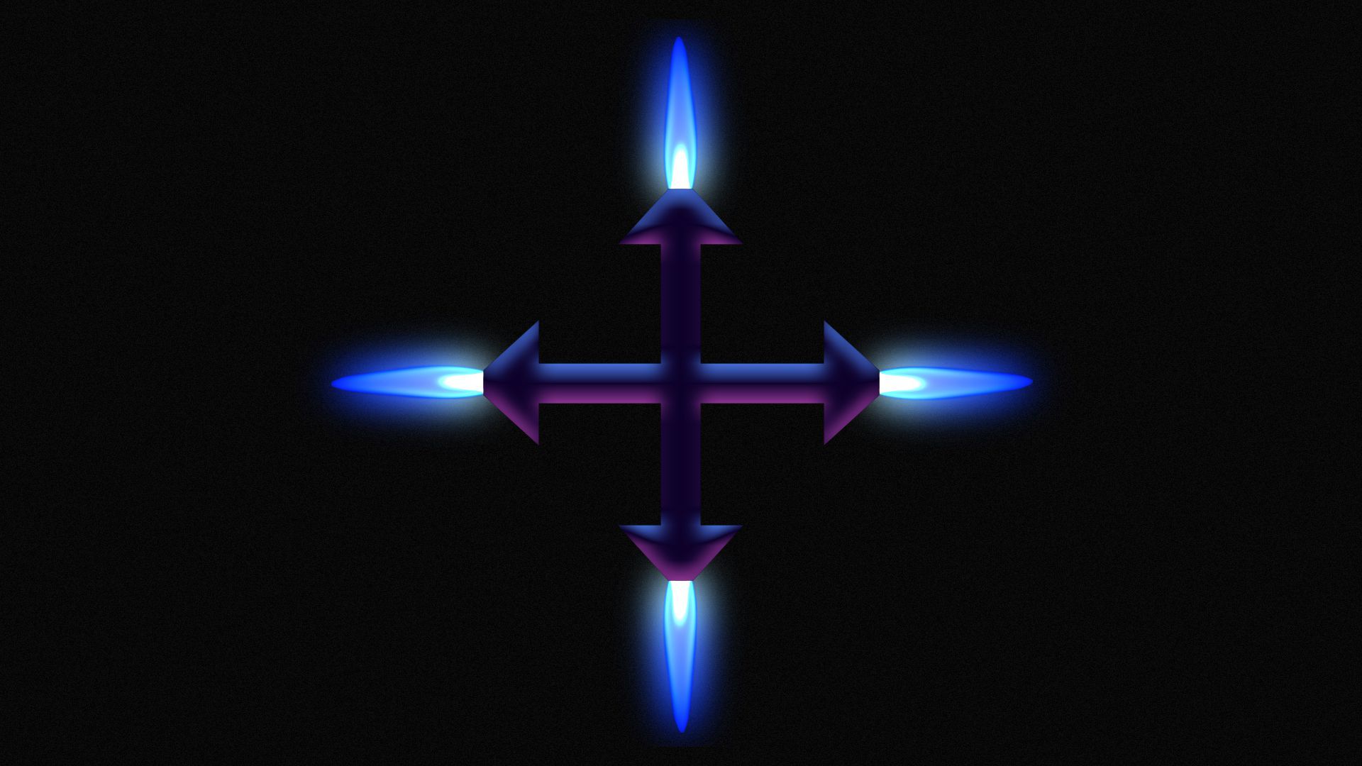 Illustration of arrows crossing over each other with natural gas flames lit on each end