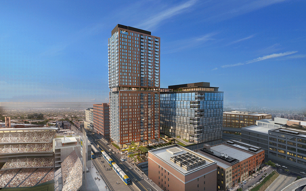 Towers next to Target Field have apartments, offices and ballpark