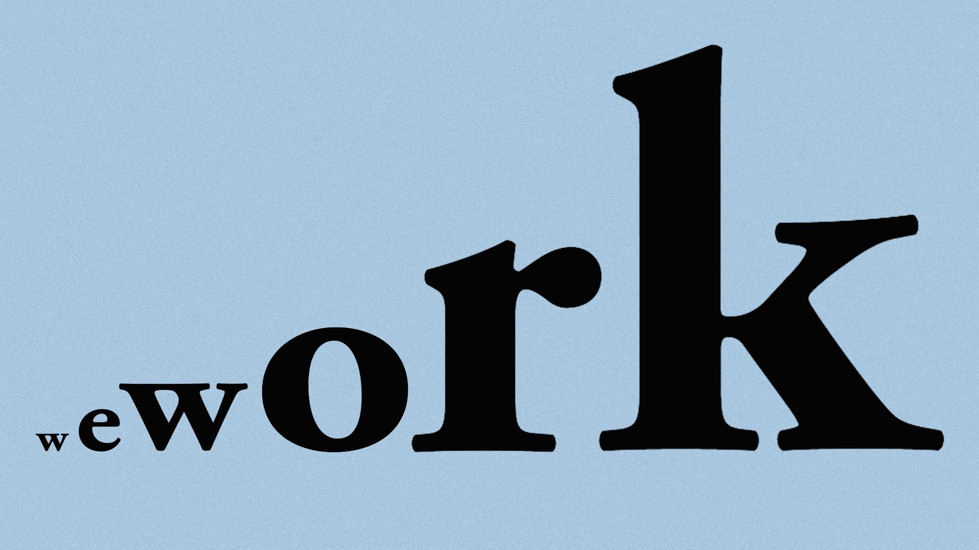 Illustration of the wework symbol gradually increasing in size.