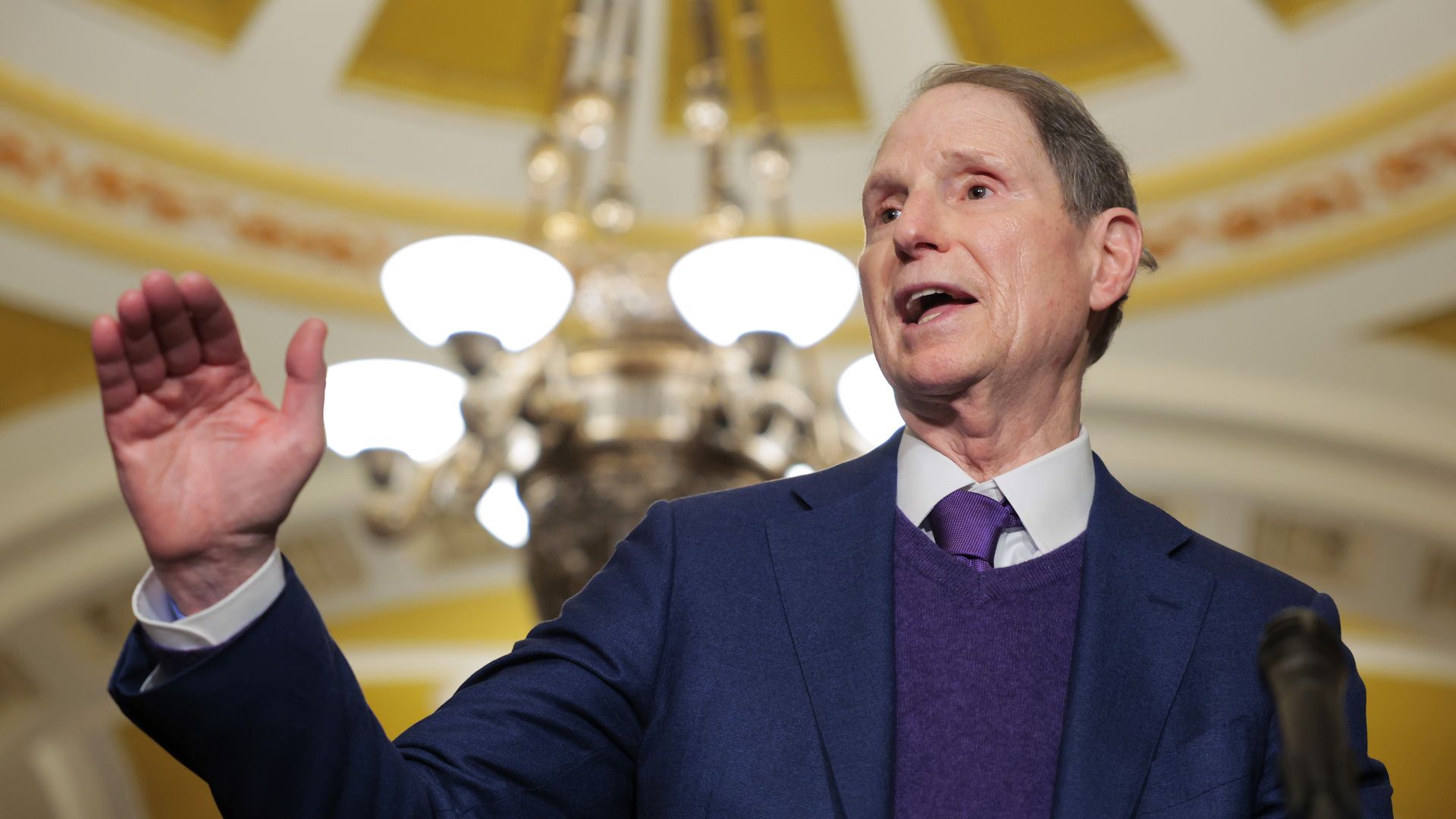 Sen. Ron Wyden speaks to reporters at the U.S. Capitol on DeC. 9, 2025.