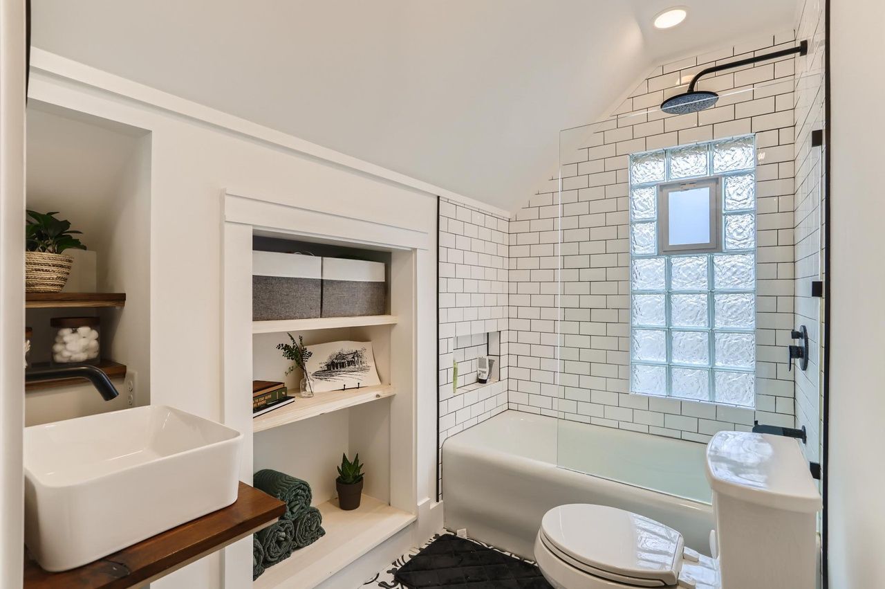 modern bathroom with tiled shower