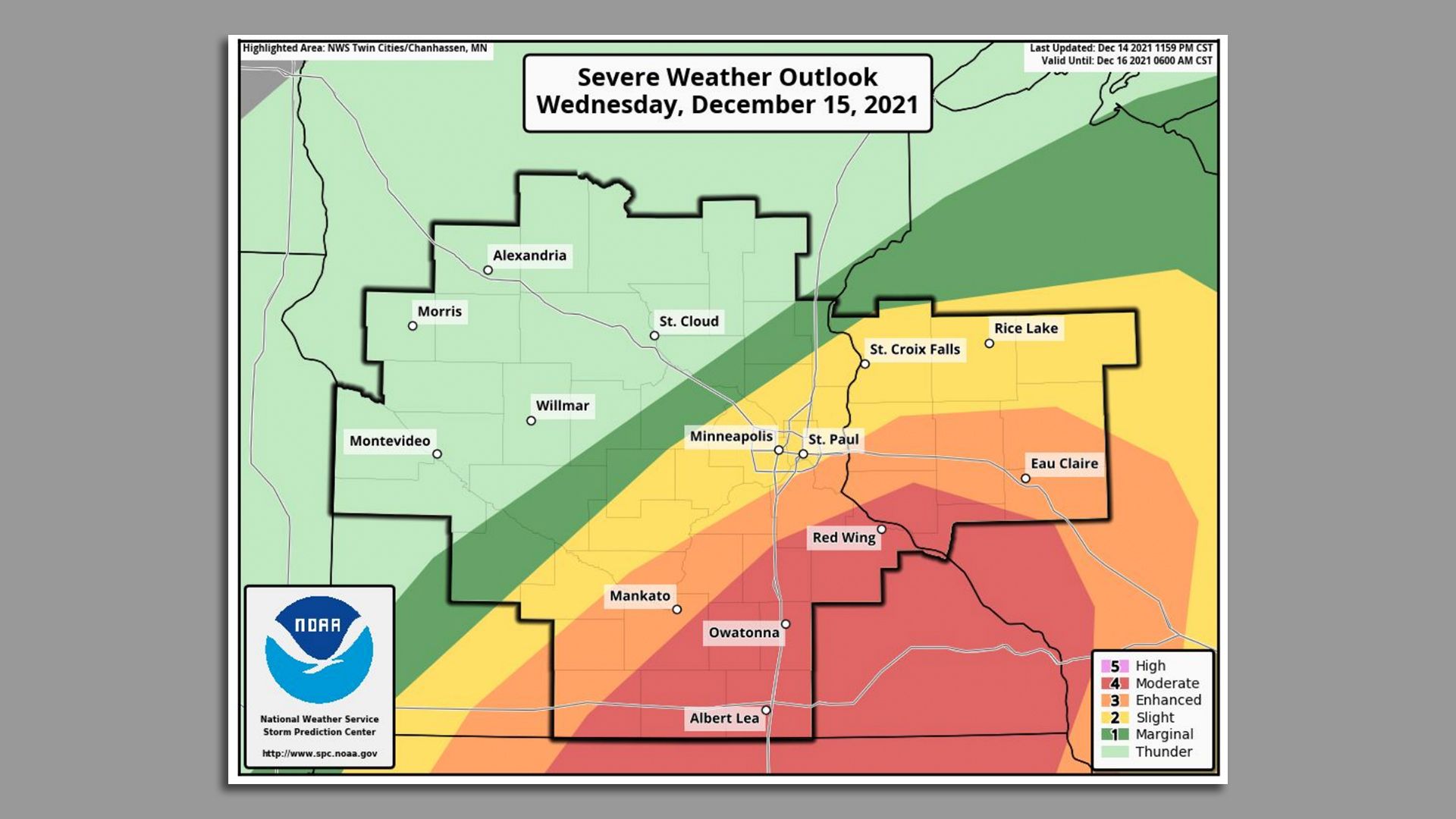 Map courtesy of the National Weather Service Storm Prediction Center