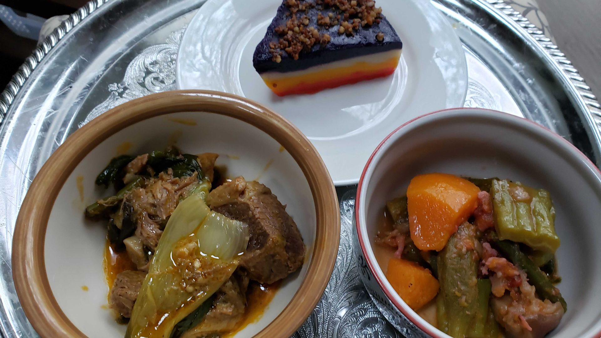 Dishes of food.