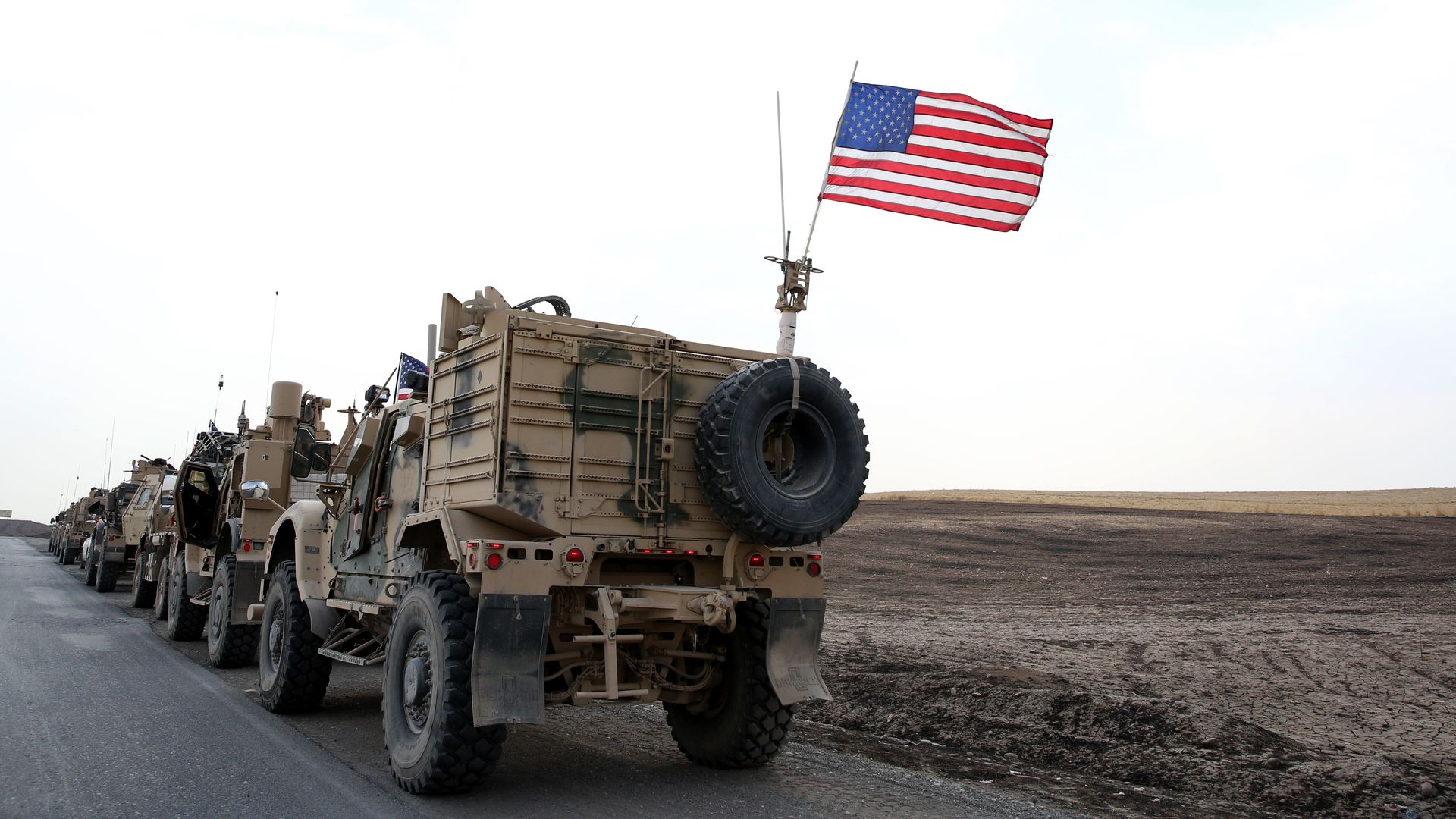 A military convoy of US forces makes its way through Erbil, Iraq.