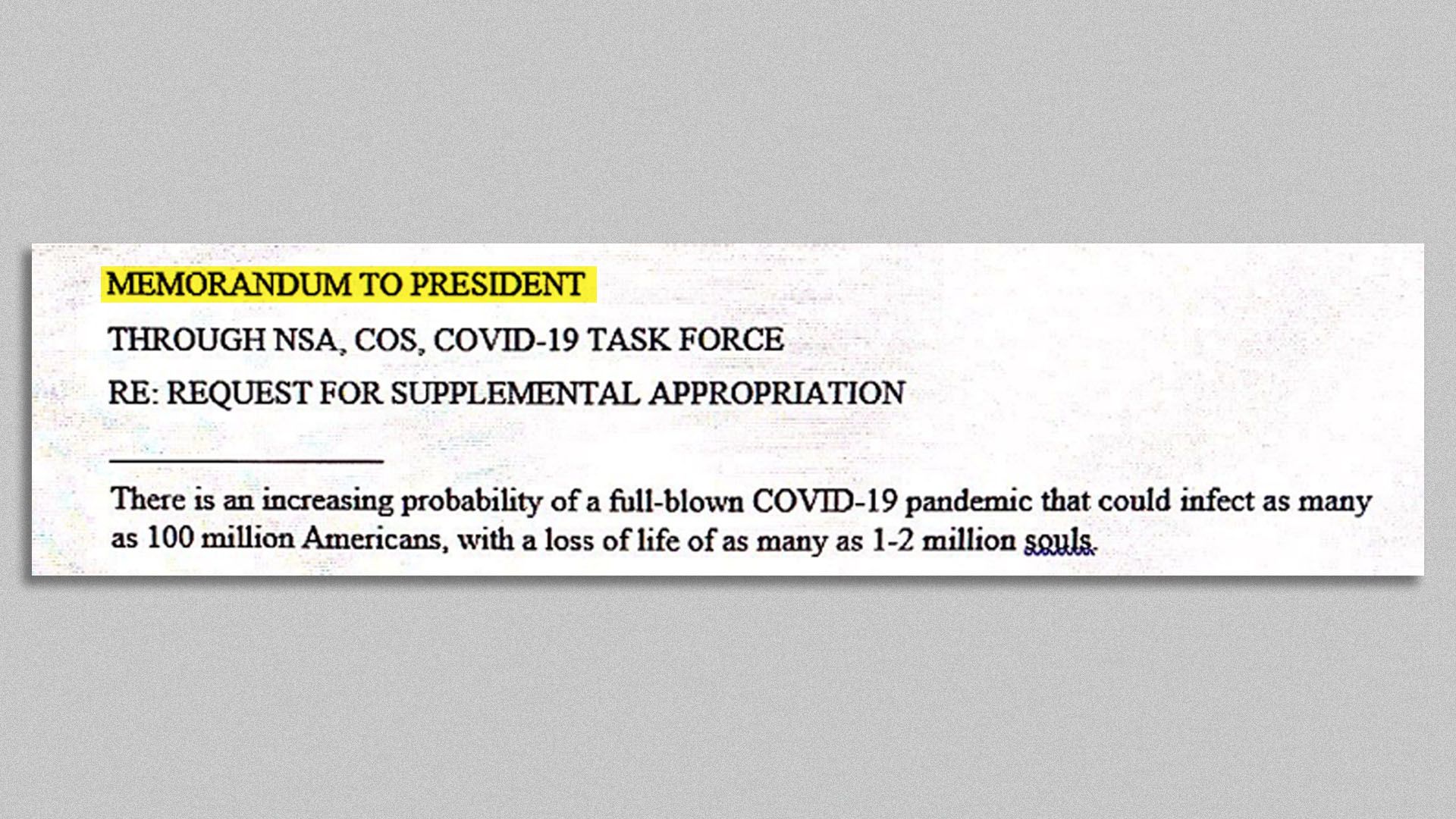 Image from a page of a memo to President Trump on covid-19