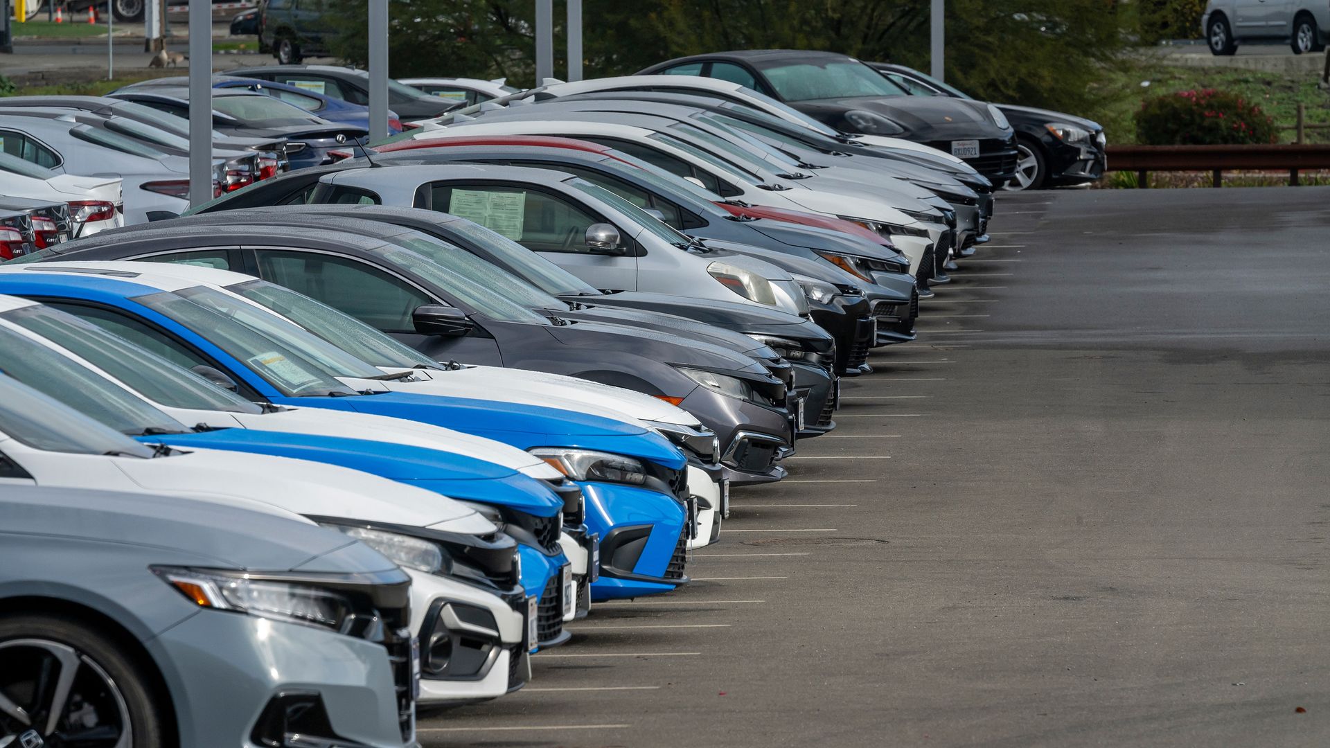 Cars in the parking lot of a CarMax dealership in Pleasant Hill, California,