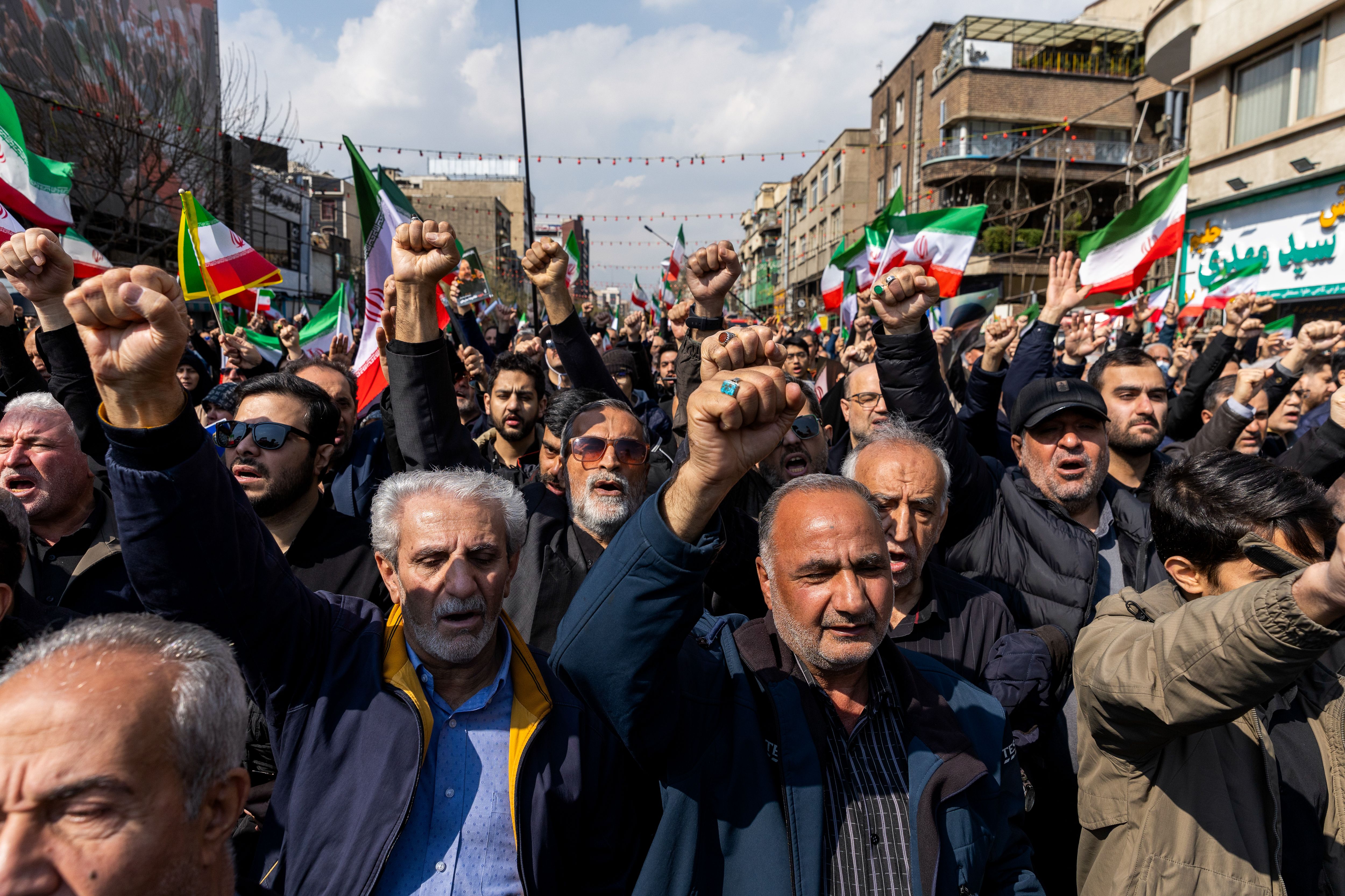 Iranians gather today during a joint funeral for several leaders killed in joint U.S.-Israeli airstrikes. Photo: Majid Saeedi/Getty Images