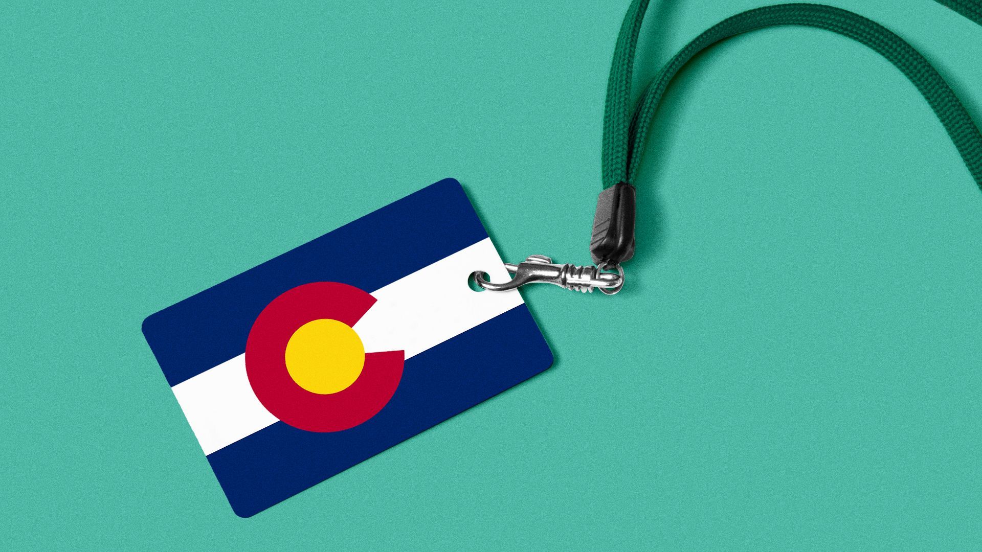 Illustration of an event lanyard with the Colorado flag. 