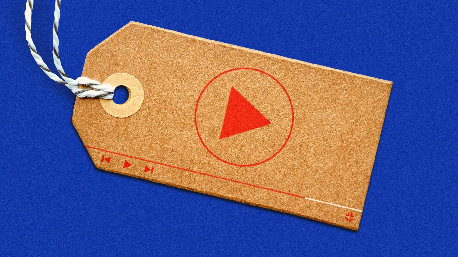 illustration of a brown price tag with video play buttons on it 