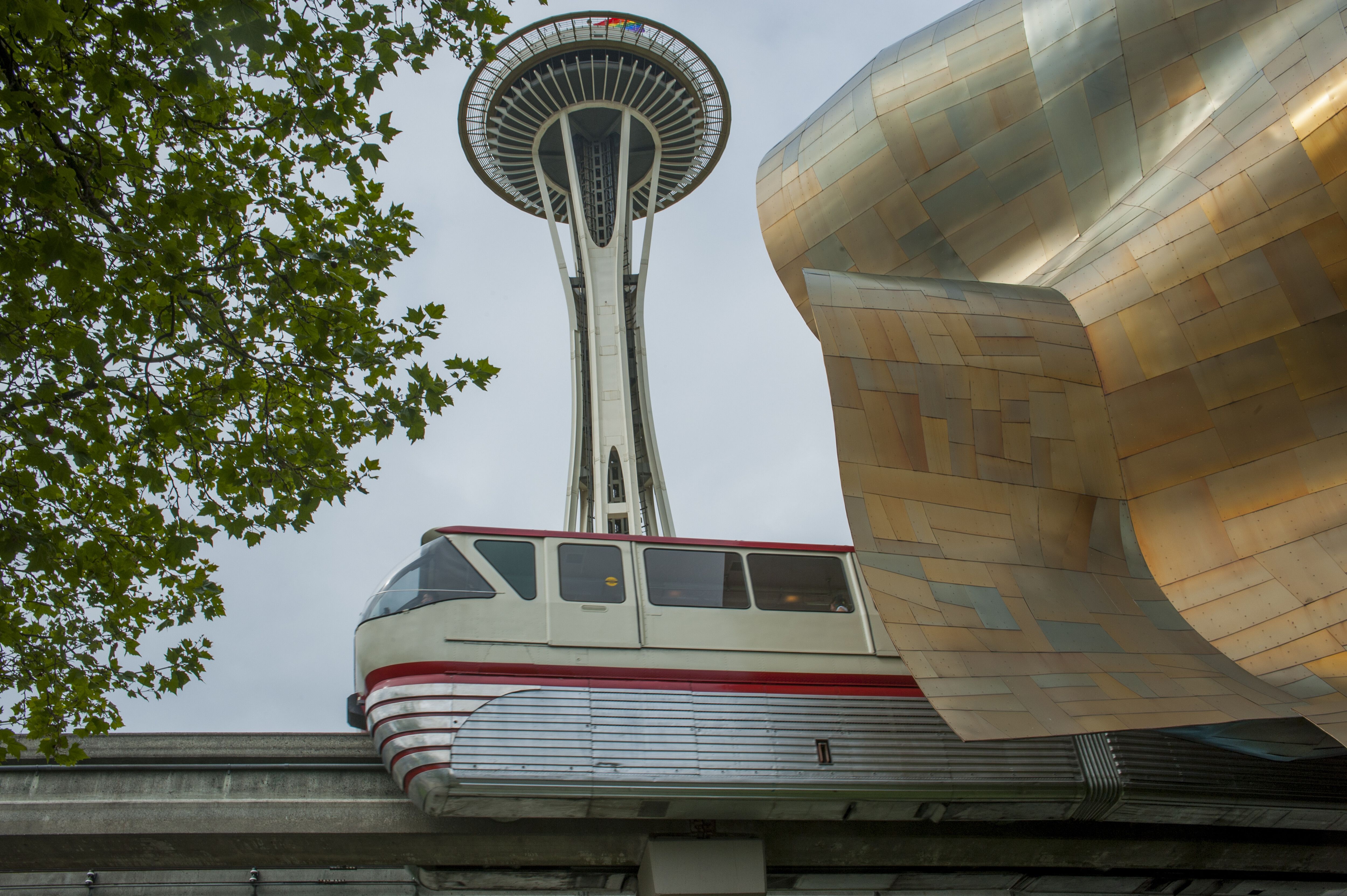 Monorail in front of the Space Needle