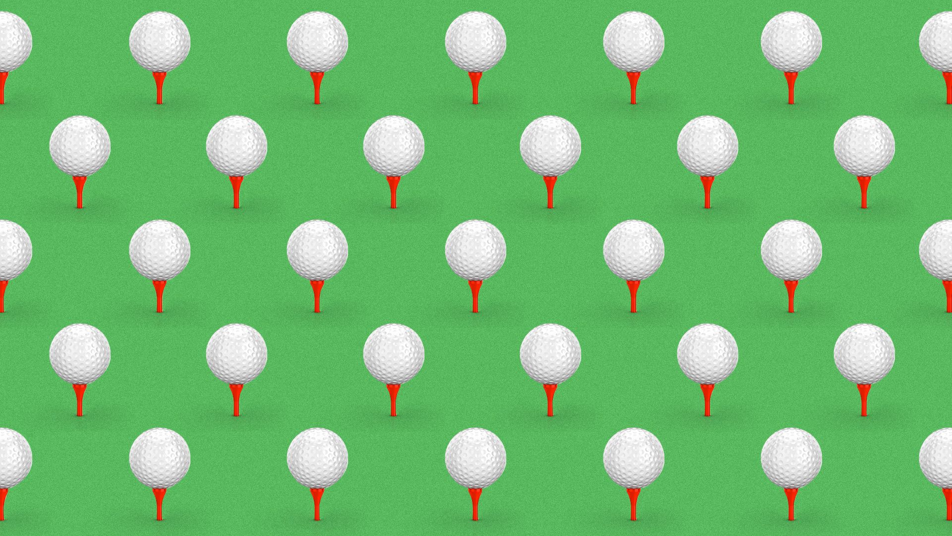 Illustration of a pattern of golf balls on tees.   