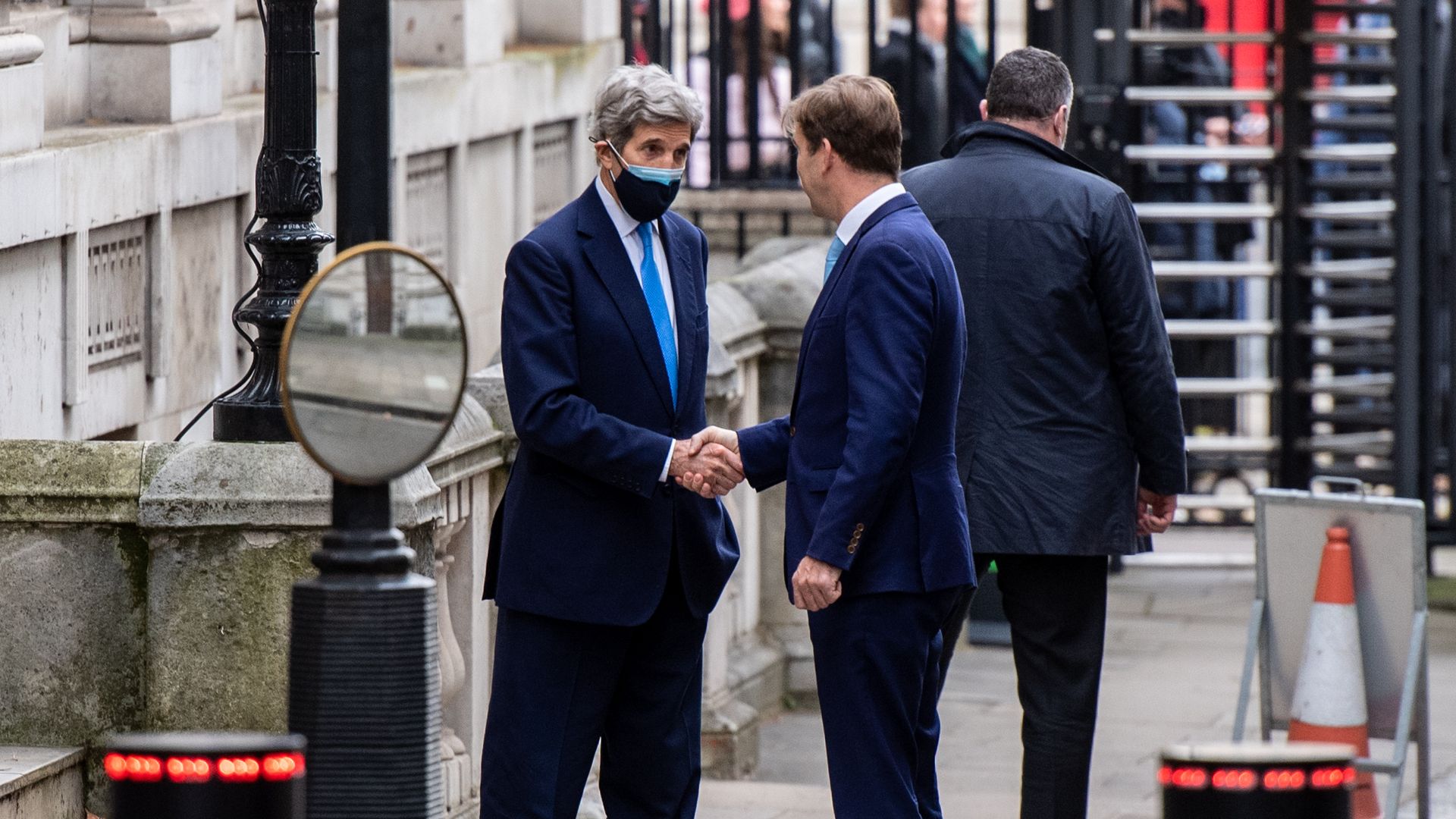 John Kerry arrives at 10 Downing Street in London for meetings on Dec. 8, 2021.