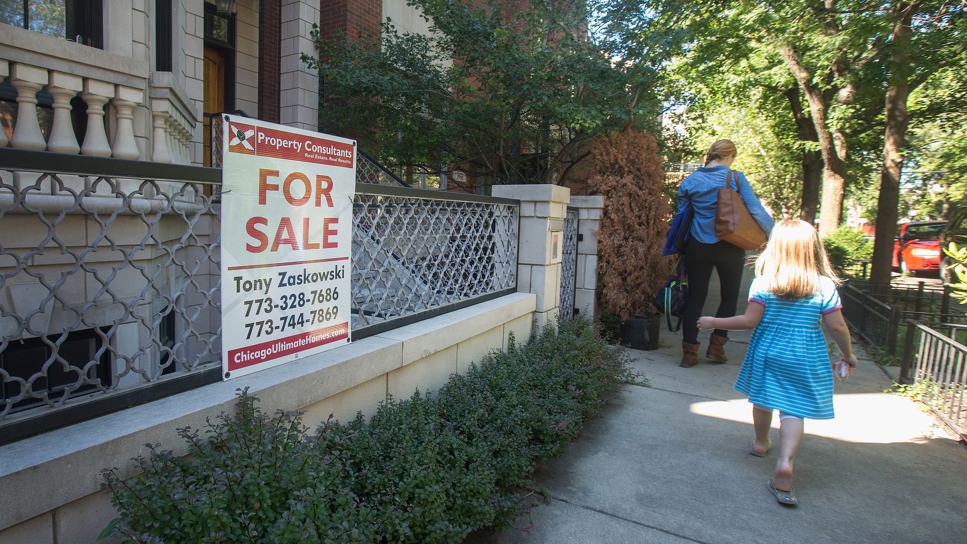 For sale sign in front of a house. 