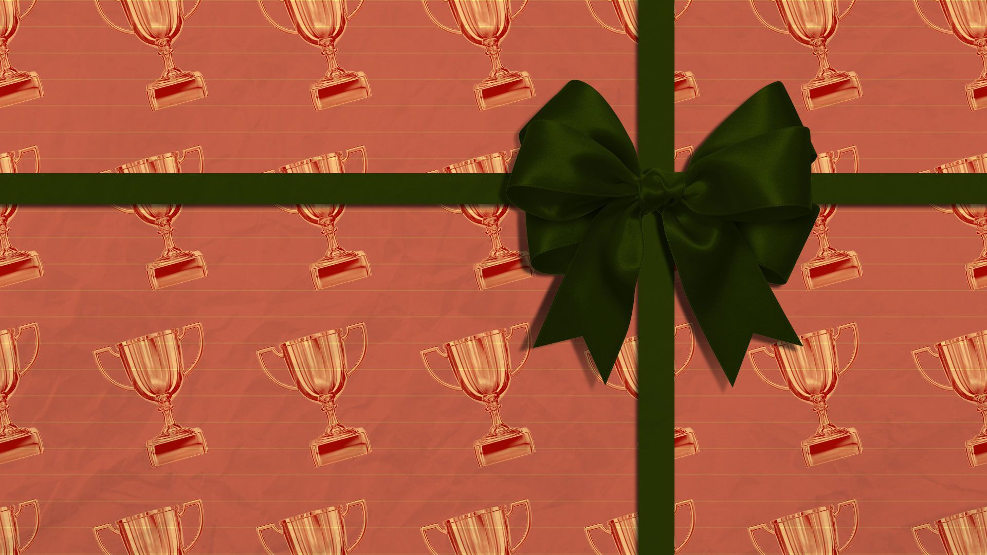 Illustration of trophy wrapping paper with large bow