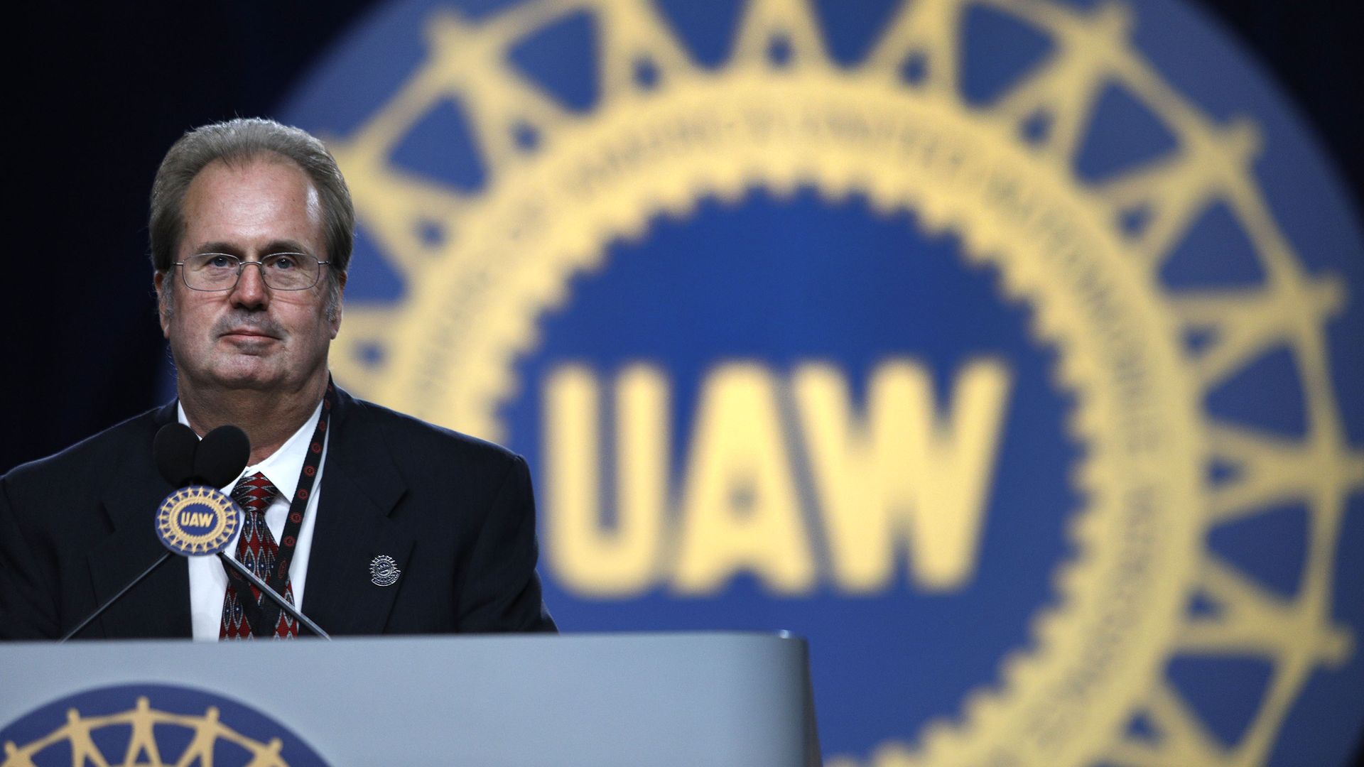 Gary Jones, then the newly-elected president of the United Auto Workers (UAW), speaking in Detroit in June 2018.