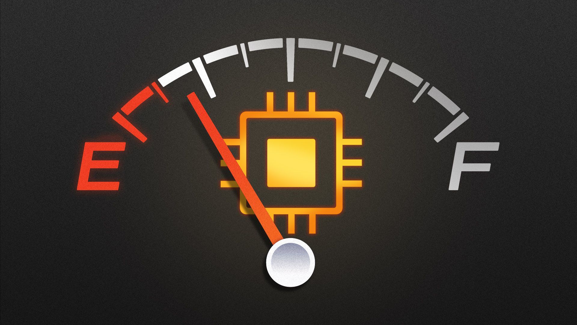 Illustration of a gas gauge near empty with a chip icon in the middle