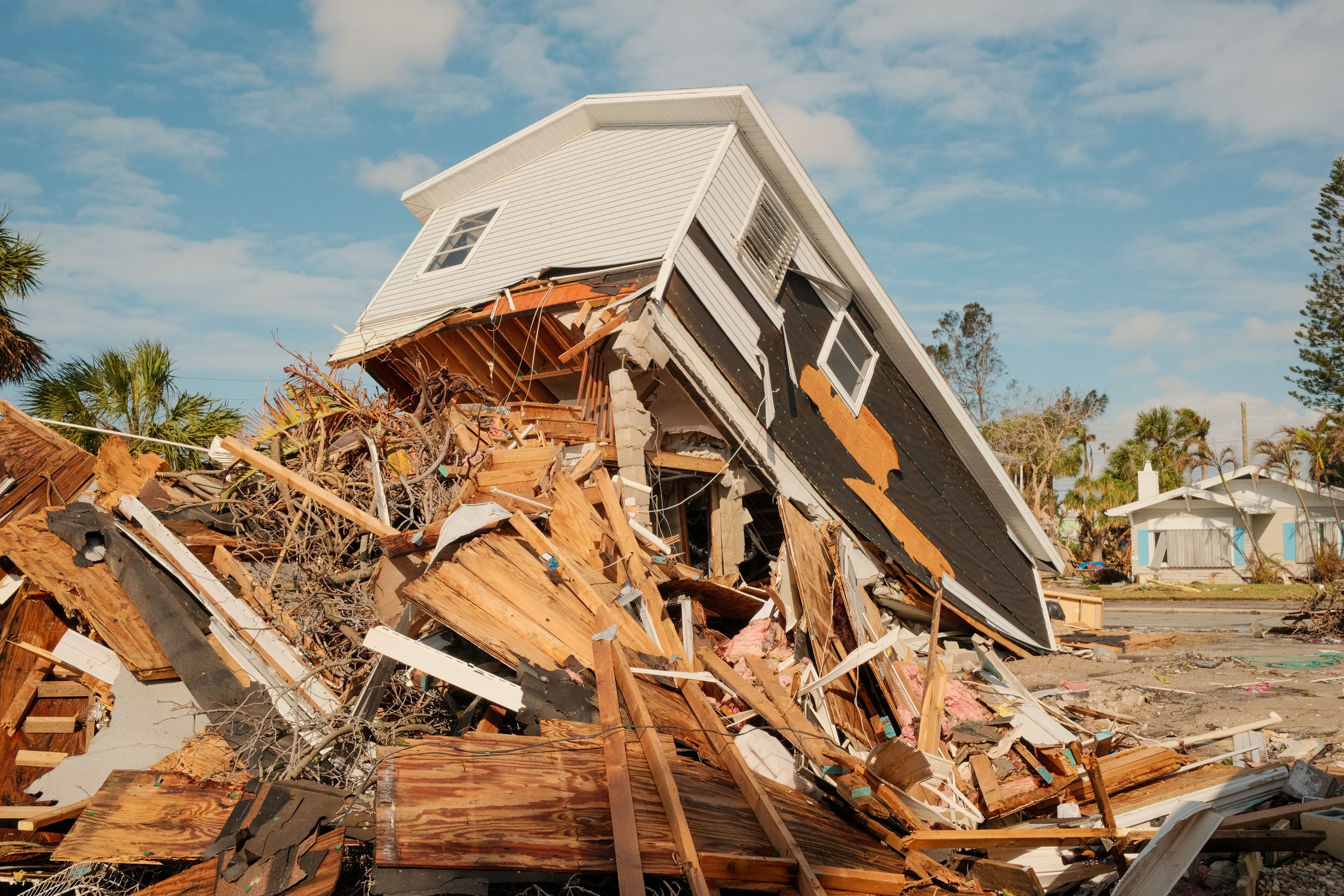 A destroyed home after Hurricane Milton in St. Pete Beach, Florida, US, on Thursday, Oct. 10, 2024. More than 3 million people are without power as of Thursday morning, after Hurricane Milton and crossed the state. Photographer: Tristan Wheelock/Bloomberg via Getty Images