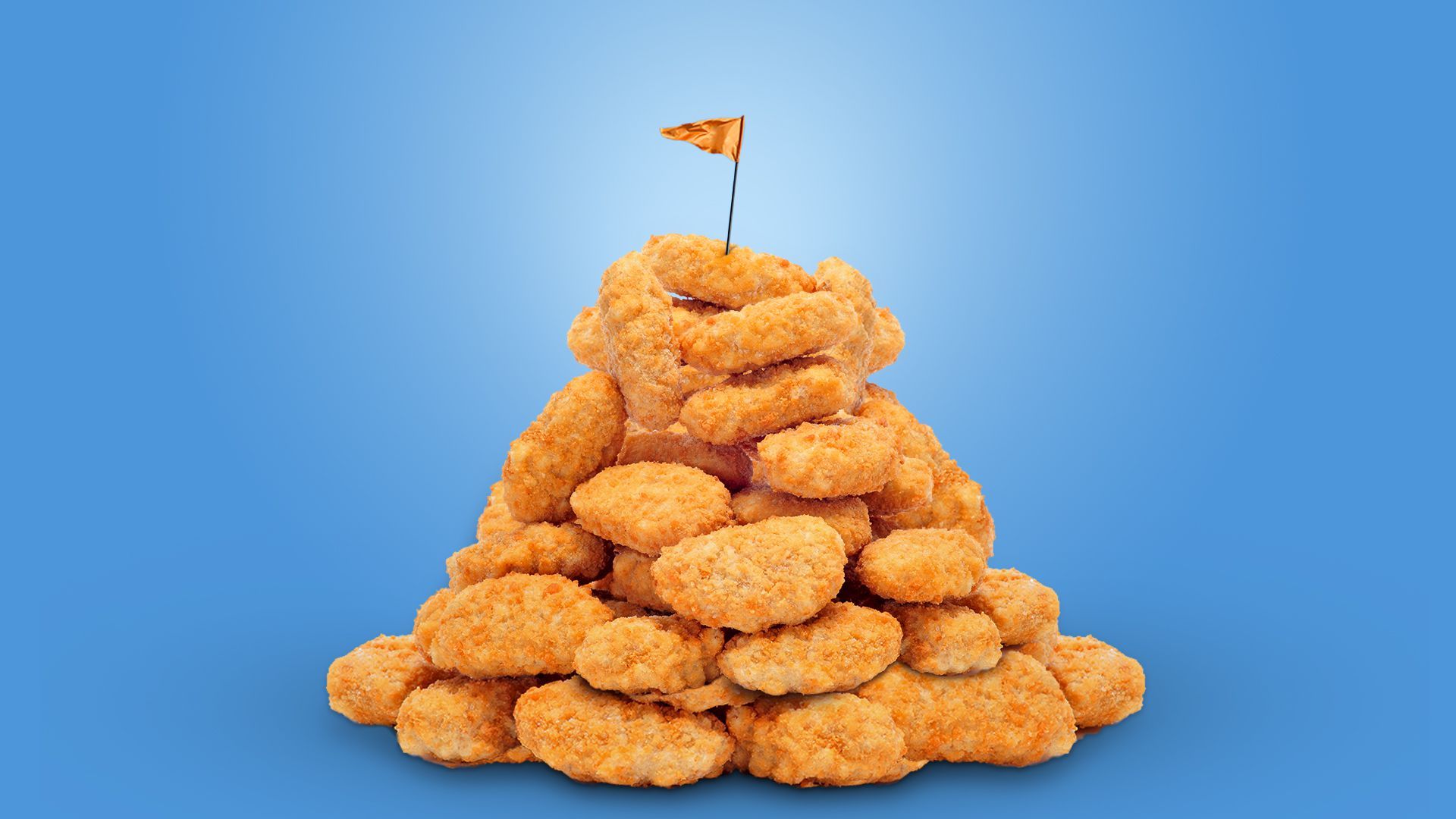 Illustration of a mountain of chicken nuggets with a flag planted at the top