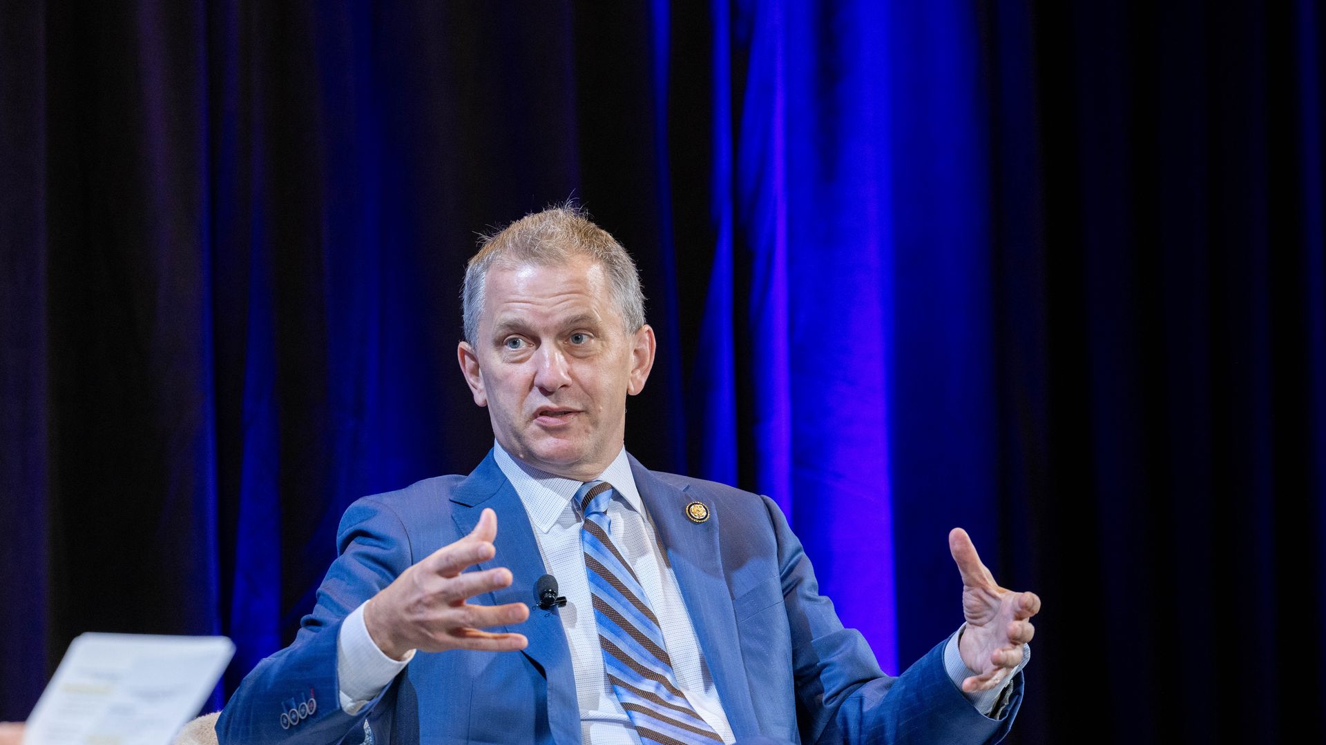 Photo of Rep Sean Casten, an Illinois Democrat, speaking at an Axios event.