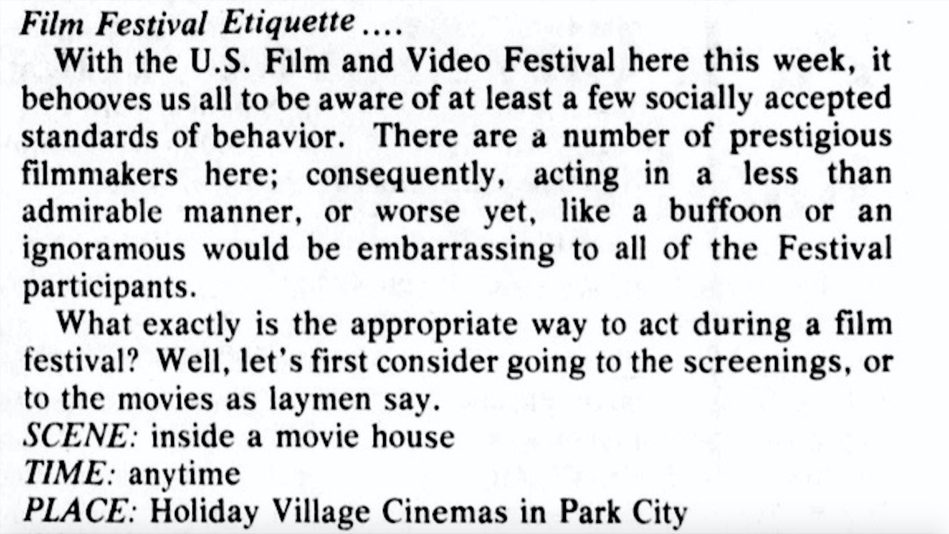 An old news article calling for proper movie etiquette.