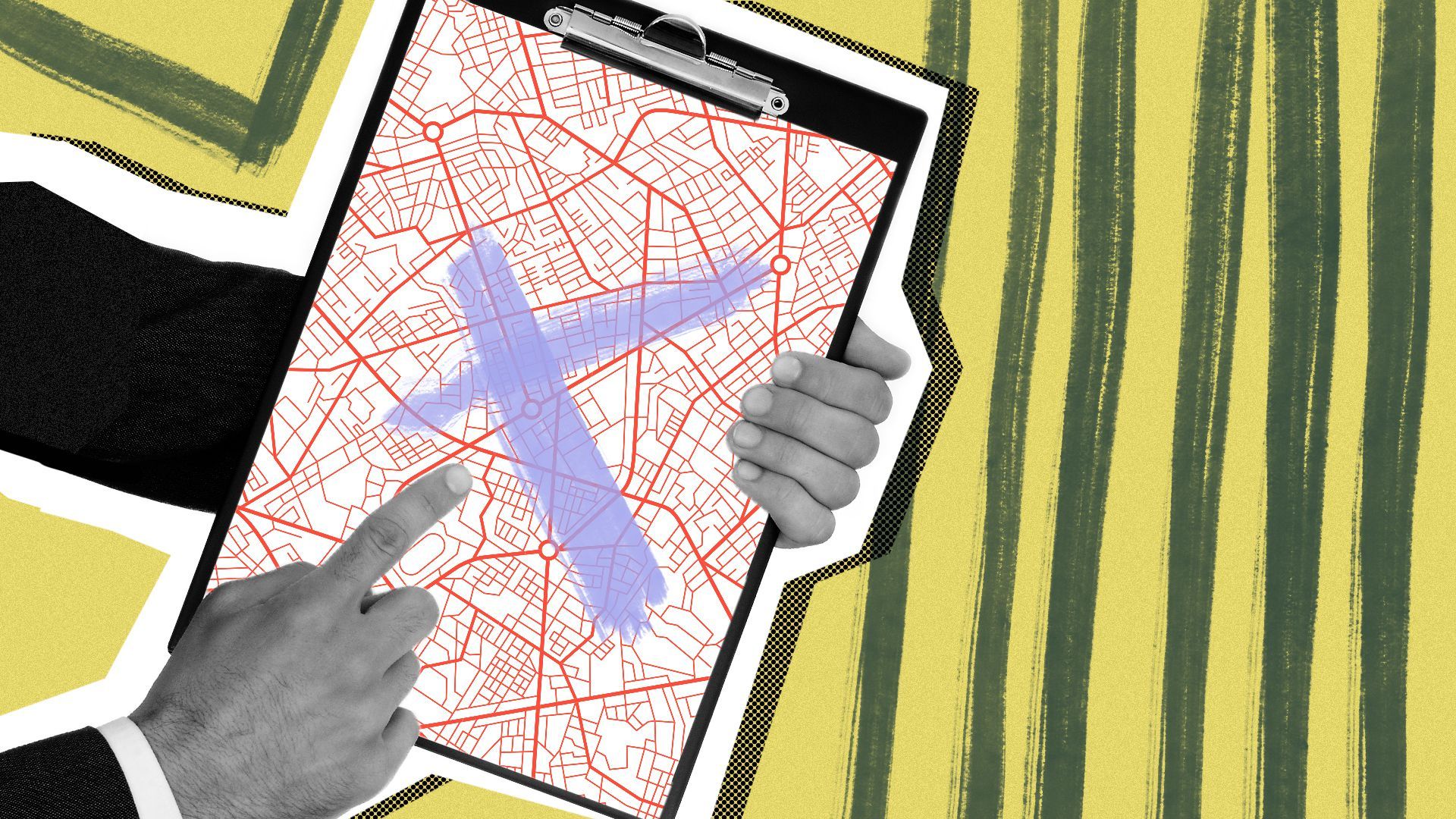 Illustration of hands holding a clipboard with a map.