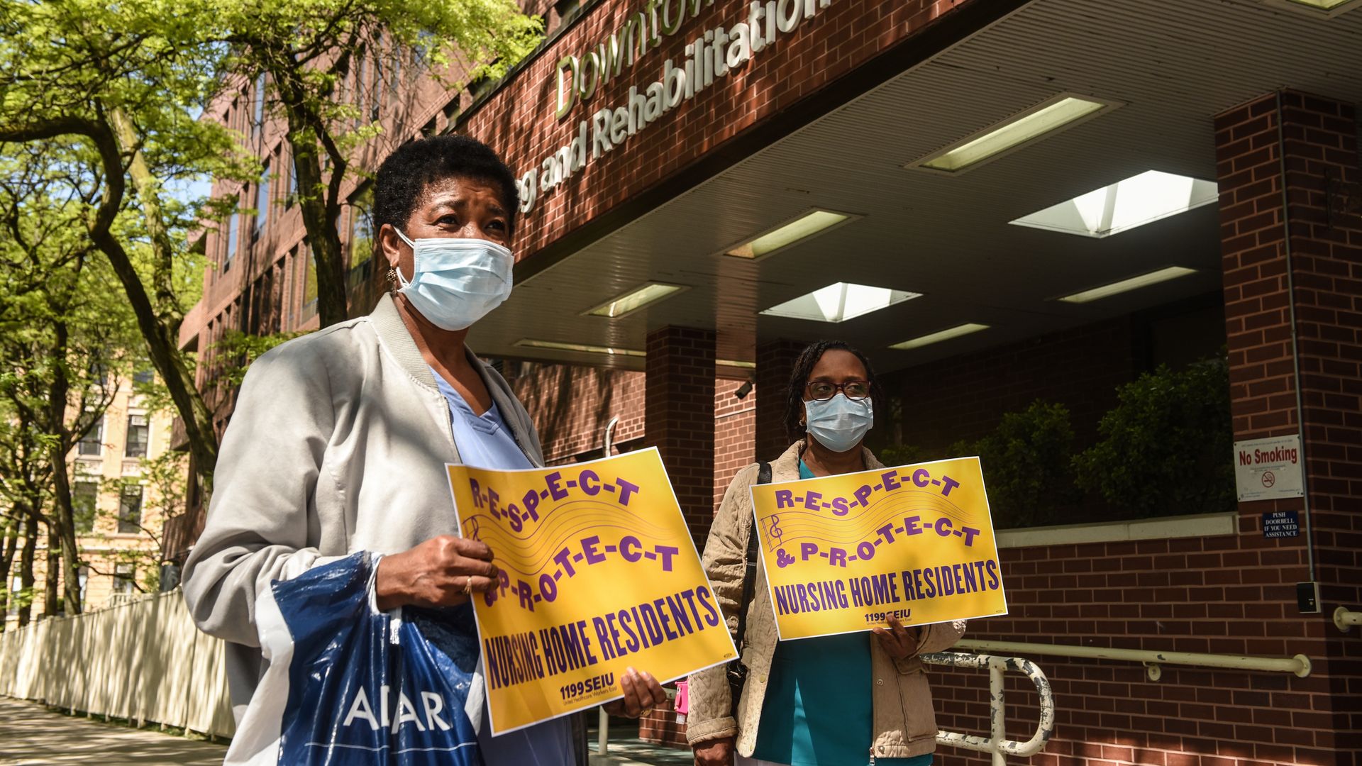 Photos of nursing home workers.
