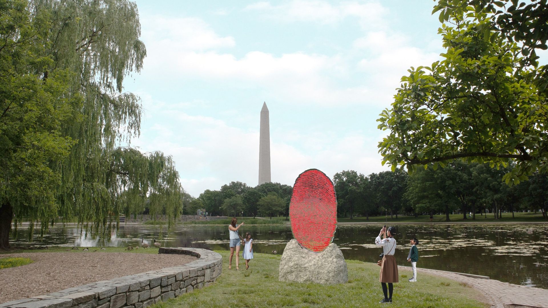 Wendy Red Star's thumbprint statue on the National Mall