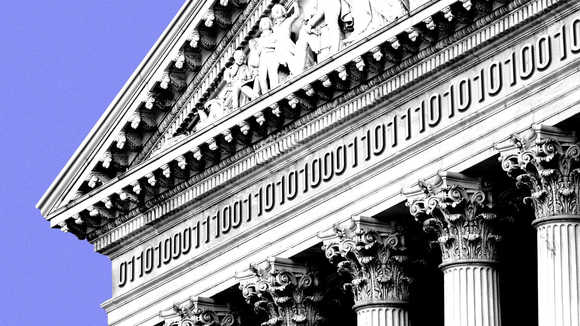 Illustration of the Capitol Building with binary code across the top