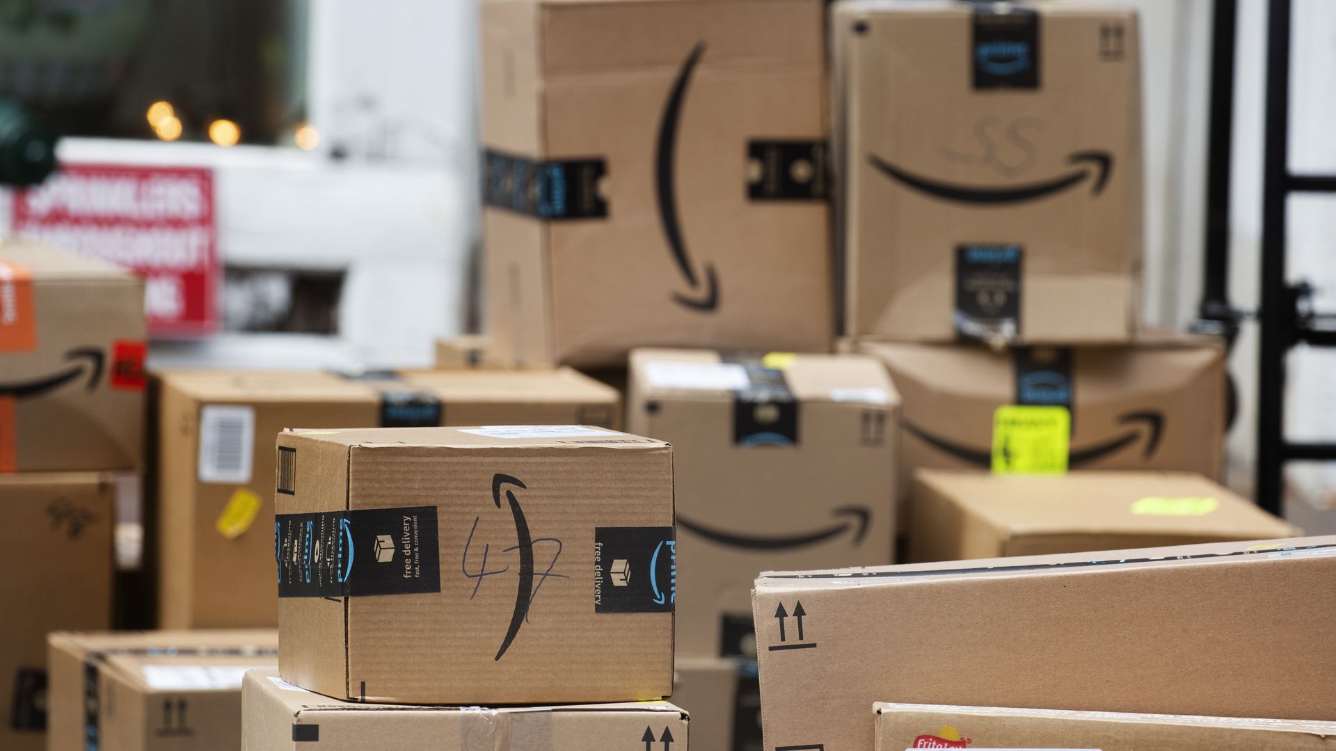 Piles of Amazon boxes waiting to be delivered